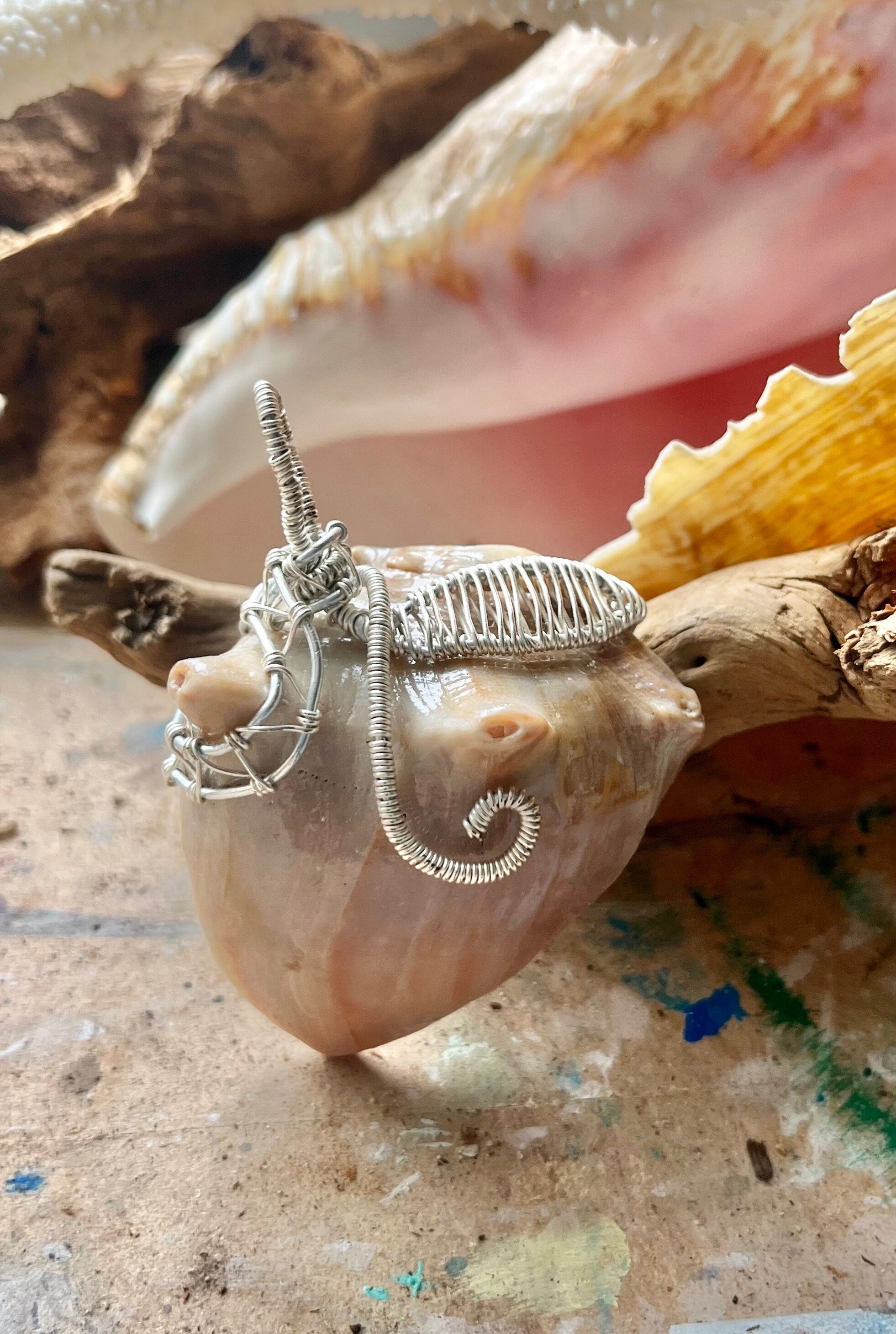 Wire Wrapped Shell Fragment Pendants, Ocean Inspired Jewelry, Gift for Beach Lover, Statement Necklace, Authentic Shells