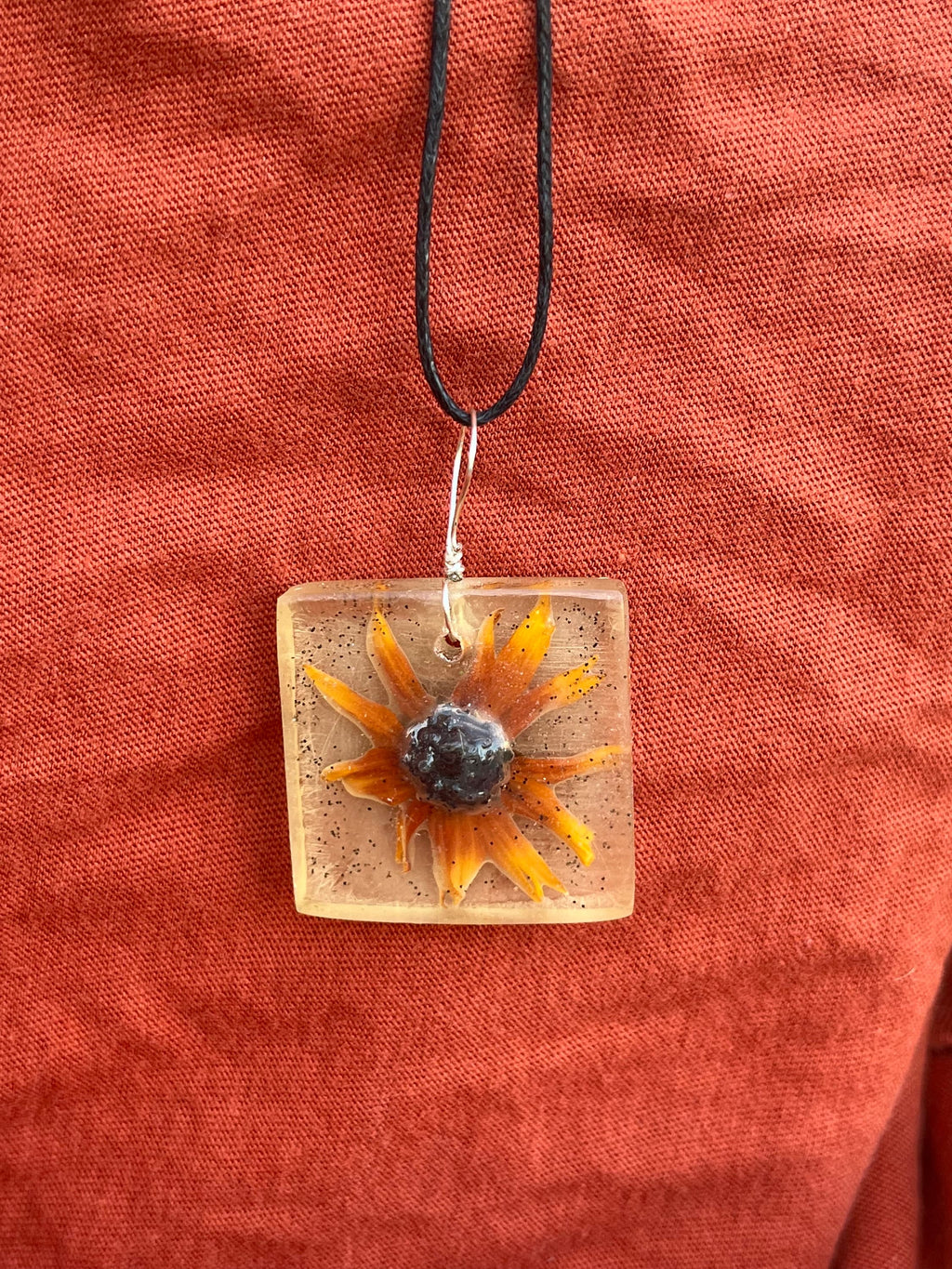 Resin Necklace | Black Eyed Susan Flower Pendant