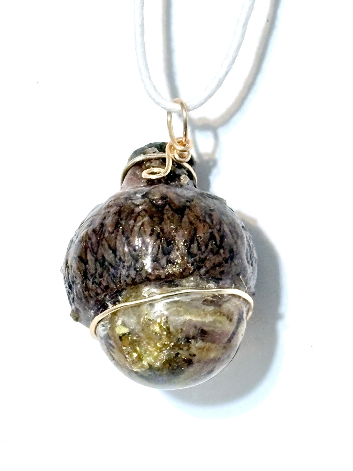 Moss Acorn Resin Necklace | Golden Beginnings