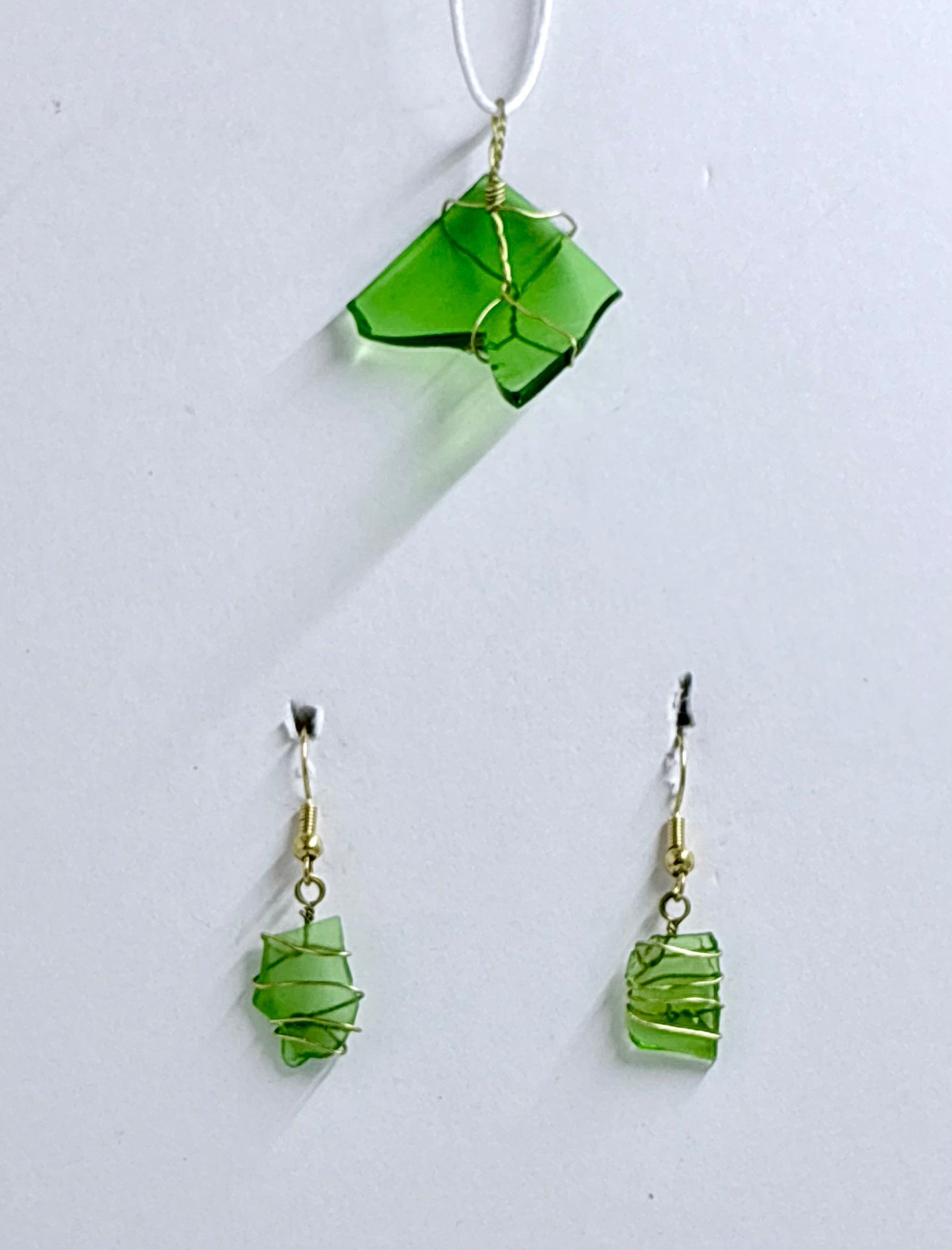 Green Sea Glass | Jewelry Set | Wire Wrapped Necklace & Earrings