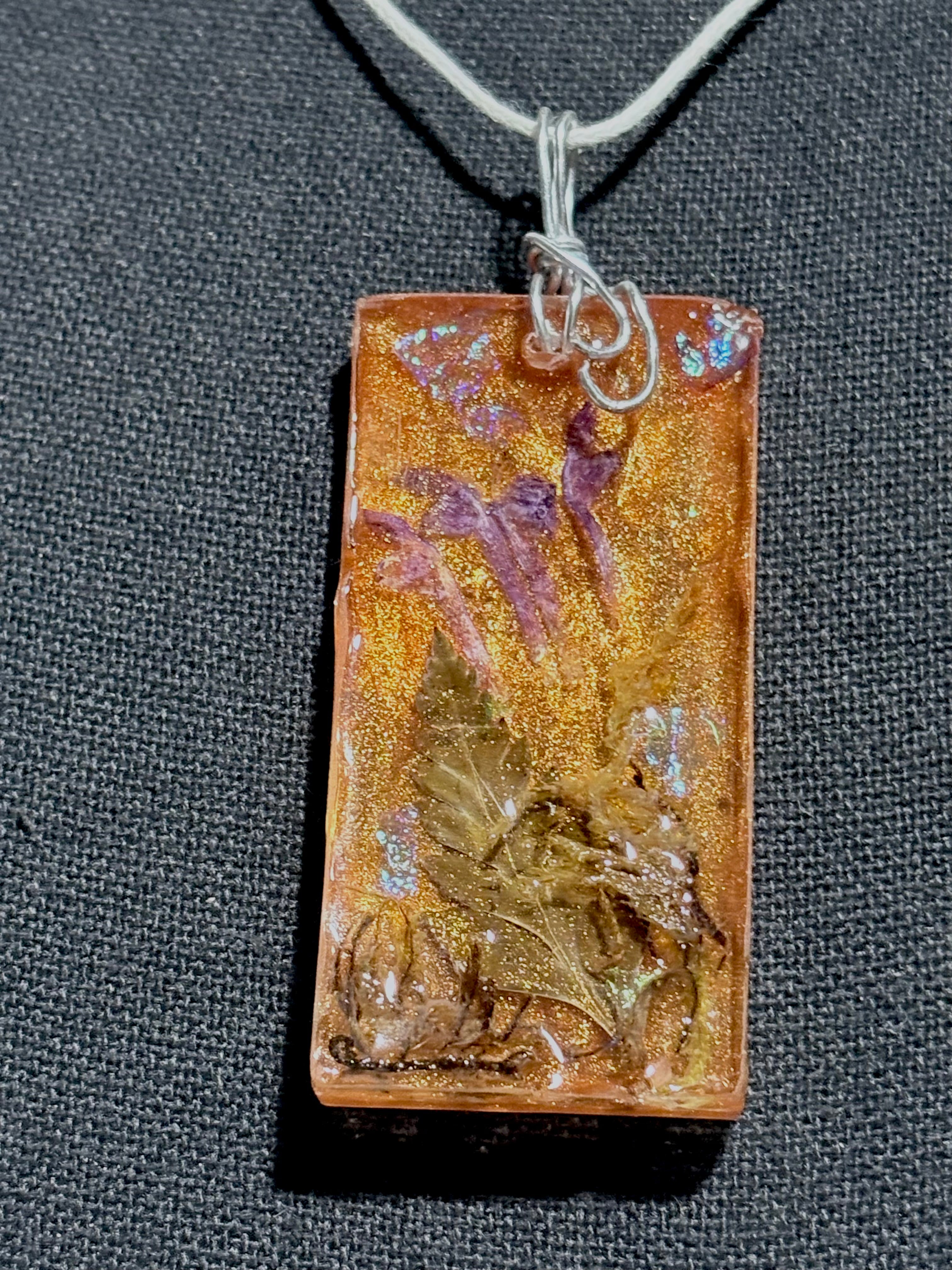 Purple Wildflower Botanical Pendant | Rectangle Resin Necklace
