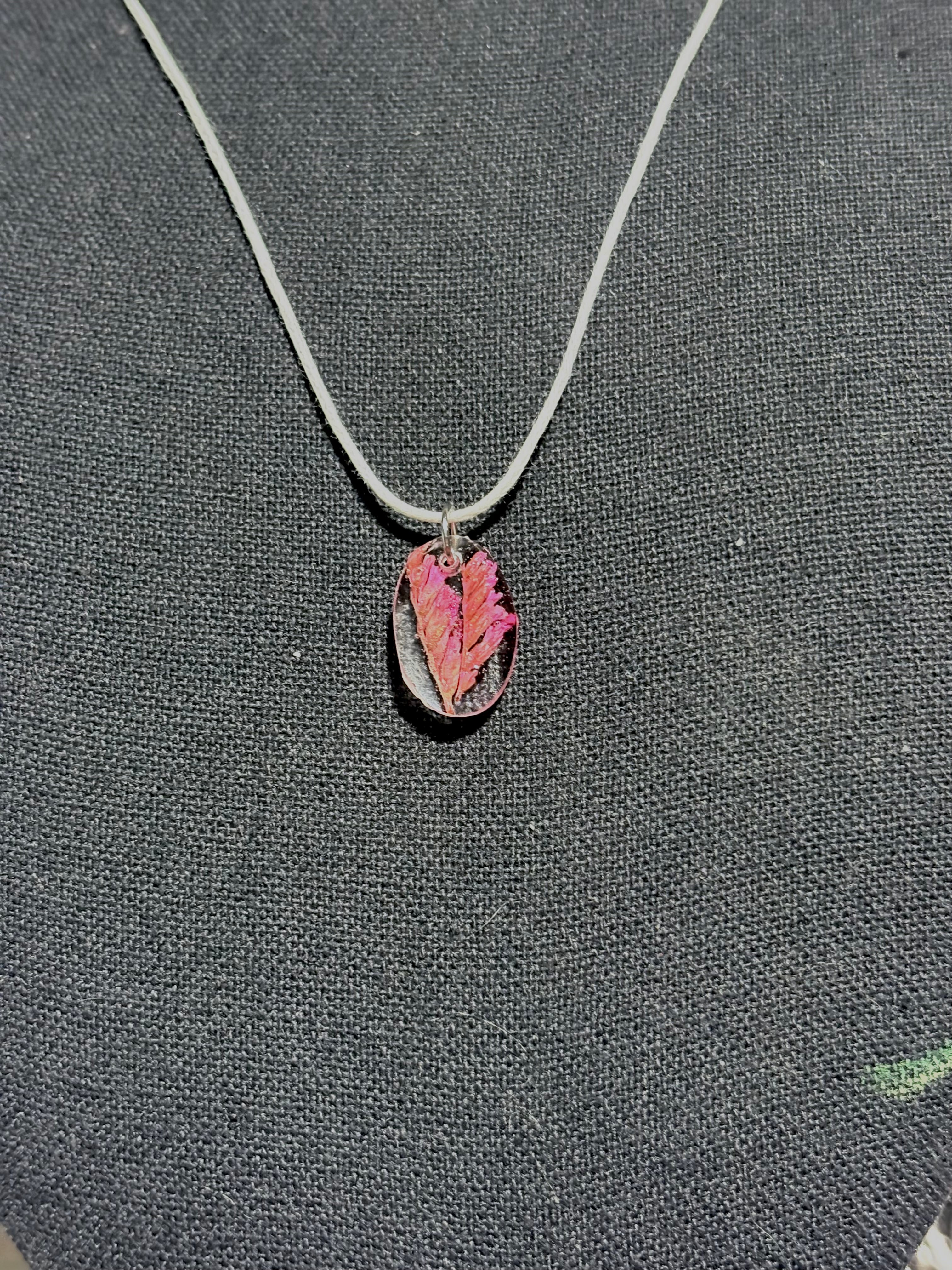 Small Pink Flower Necklace | Bright Floral | Botanical Oval Necklace