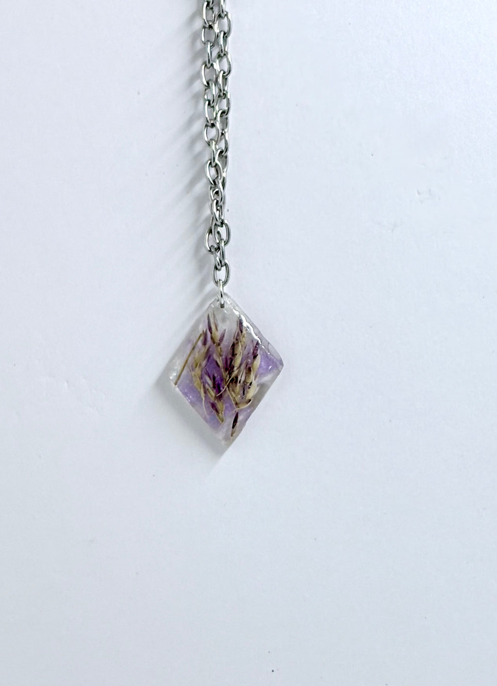 Wild Grass Resin Necklace | Botanical Diamond Pendant | Nature Jewelry