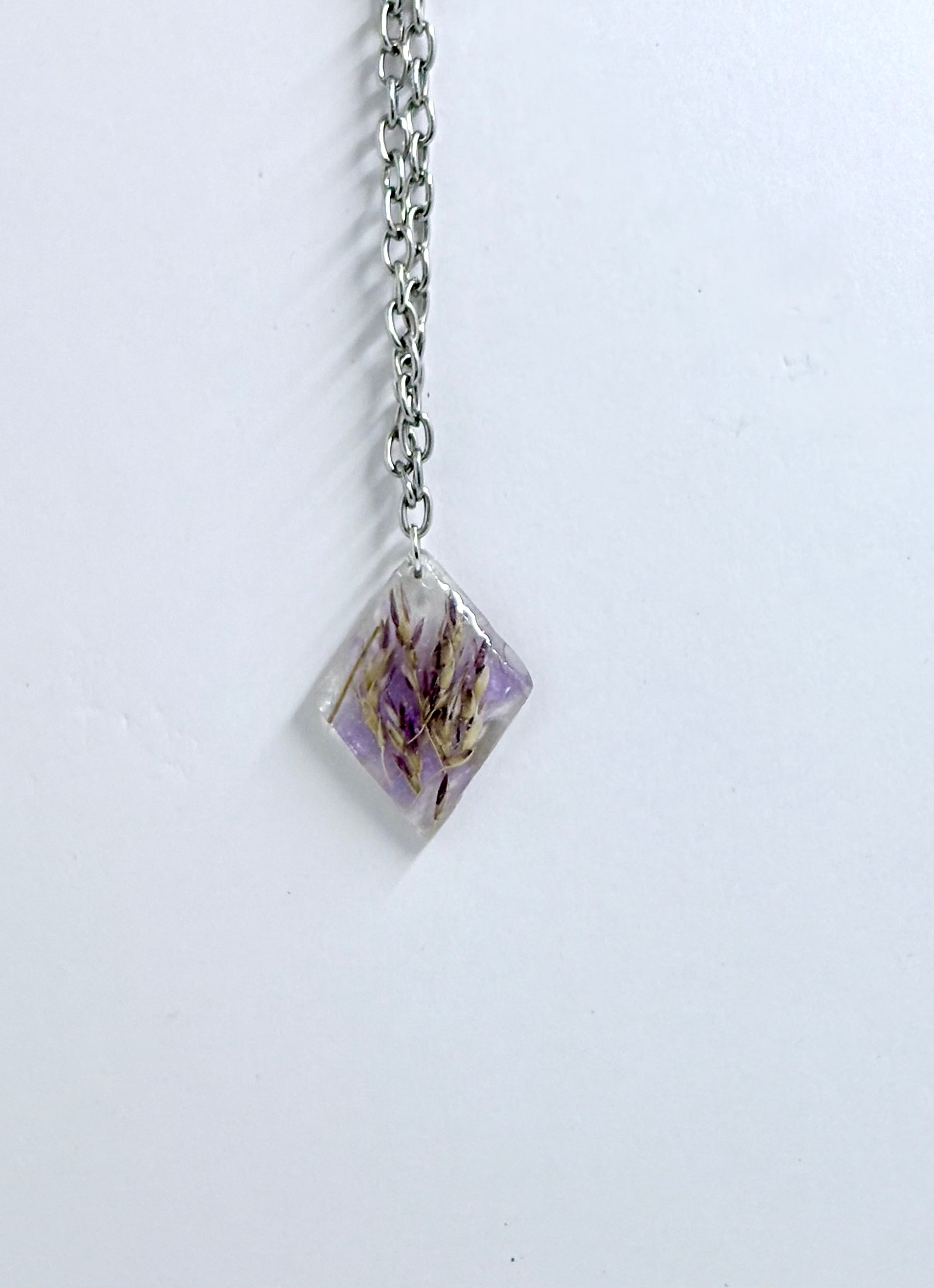 Wild Grass Resin Necklace | Botanical Diamond Pendant | Nature Jewelry