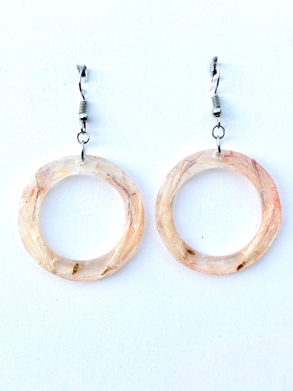 Peach & Purple Thistle Flower Hoop Earrings | Real Thistle Florets in Resin