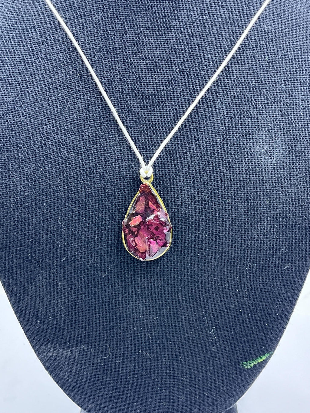 Teardrop Framed Resin Pendant, Rose petal Fragments in Resin Necklace, Deep red petals in unique accessory, One of a kind gift for her