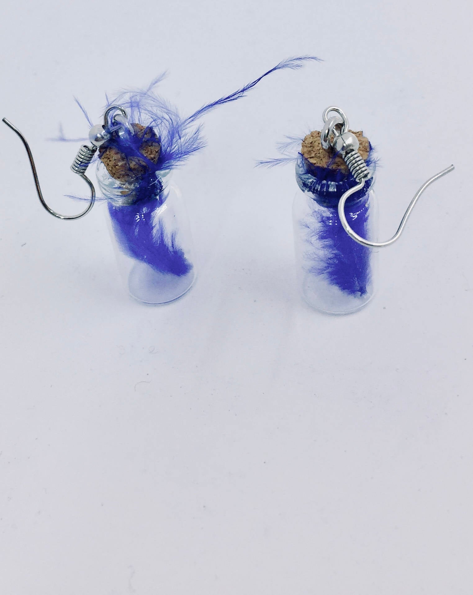 Feather Earrings | Blue Glass Bottle Drops
