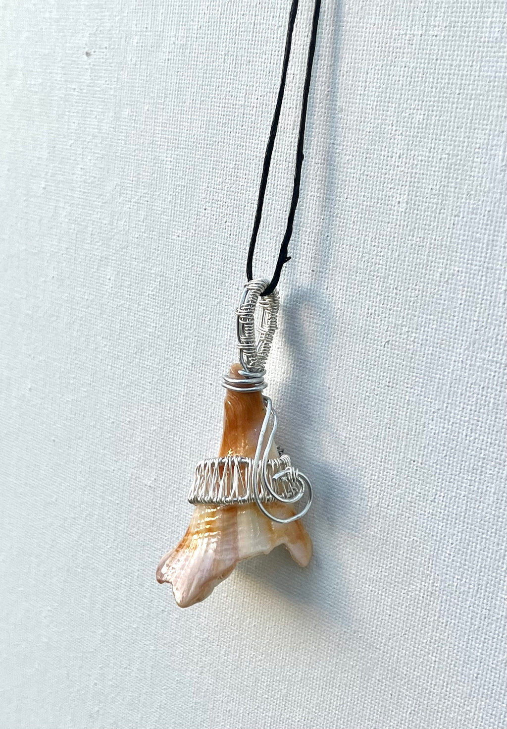 Wire Wrapped Orange Shell Fragment Pendant, Ocean Inspired Jewelry, Gift for Beach Lover, Statement Necklace, Authentic Shells