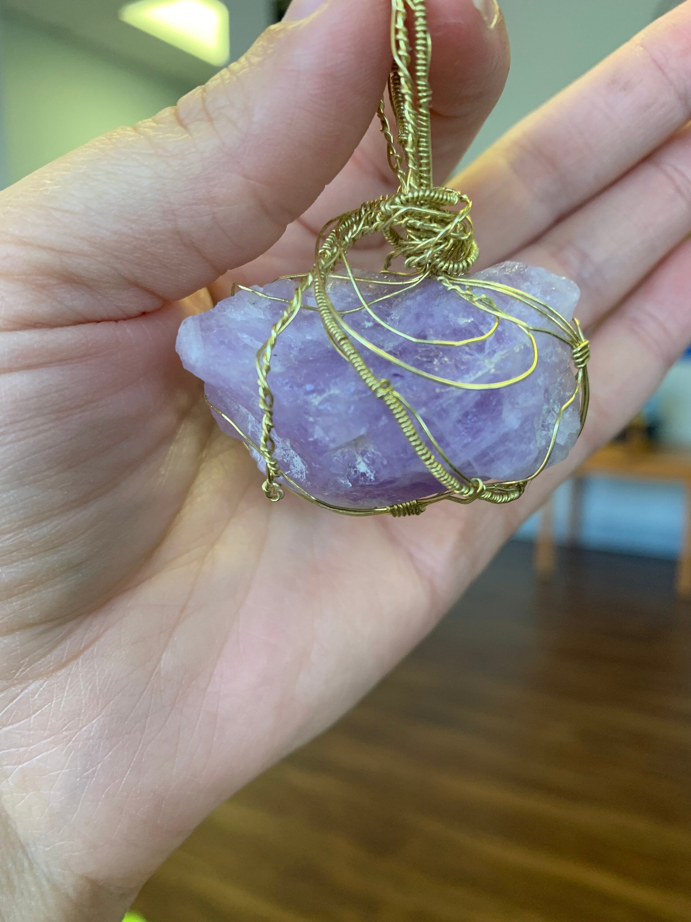 Wire Wrapped Amethyst Necklace, Reversible Pendant, Wire Wrap Semi precious Gemstone Jewelry