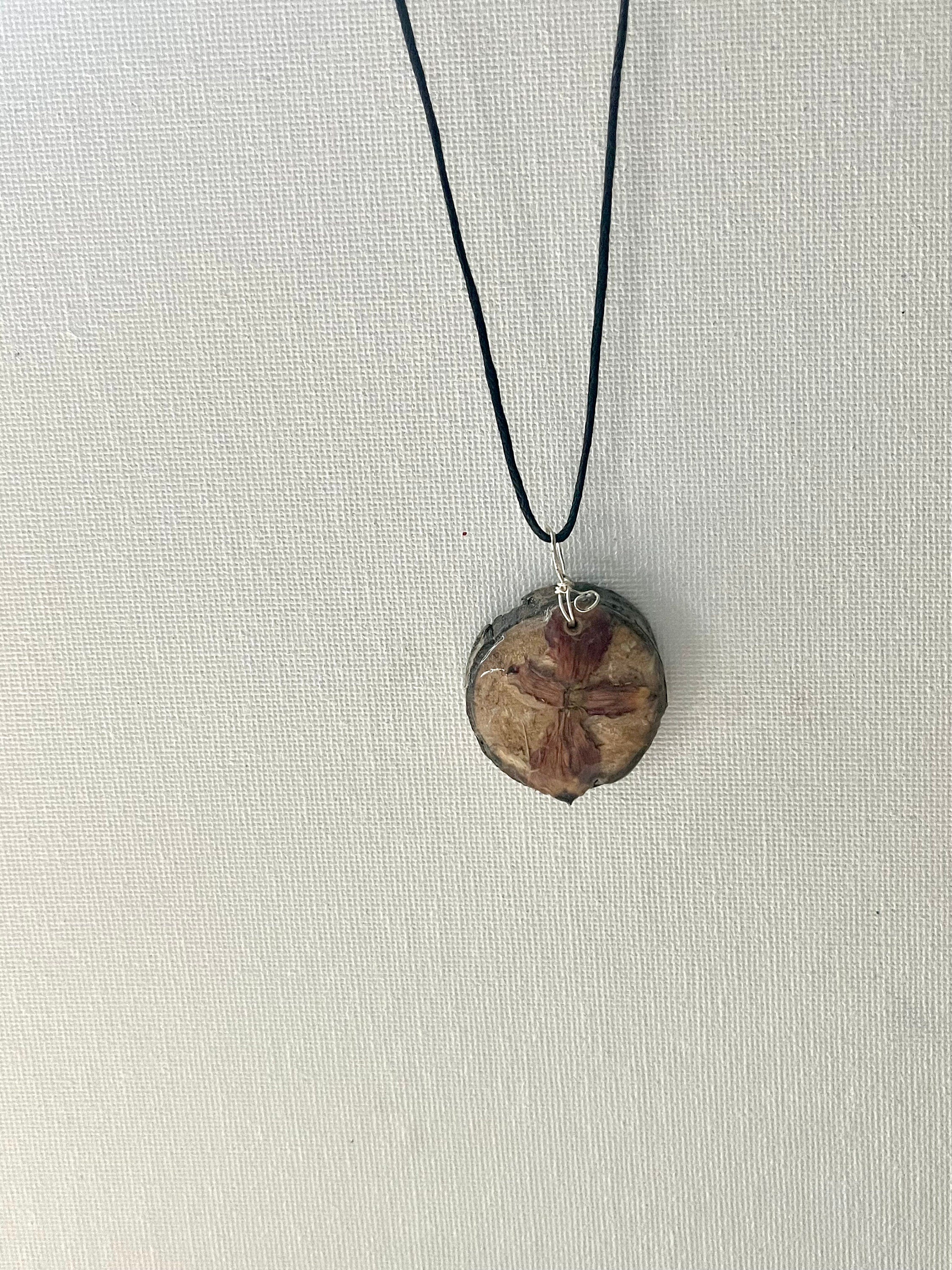 Floral Resin Pendant Necklace,  Real Dried Flowers, Natural Wooden Jewelry, Plant / Botanical Pendant, Jewelry Gift for Wife