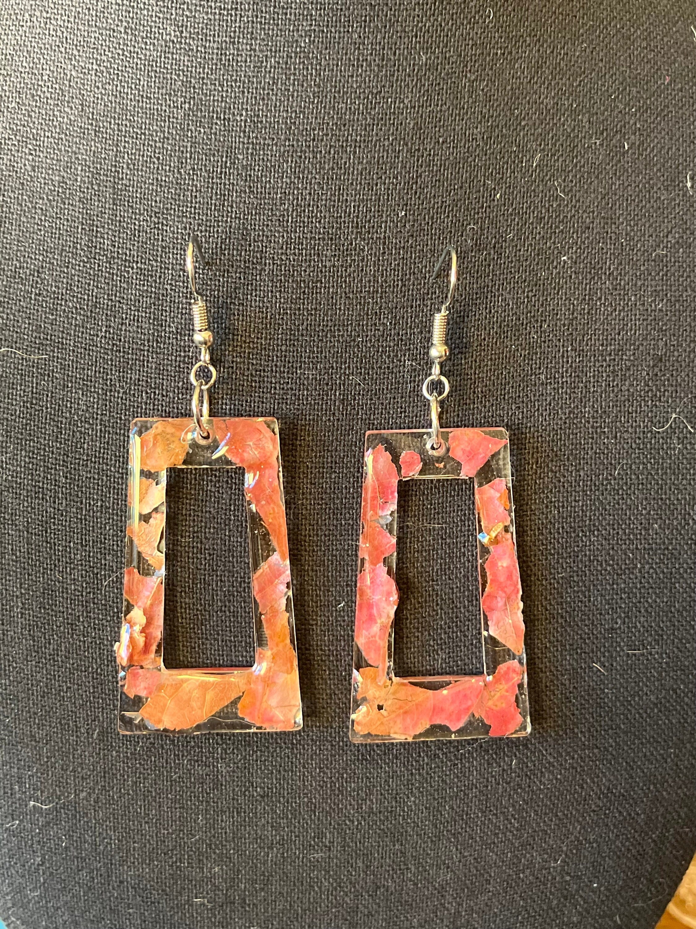 Botanical Resin Dangle Earrings, Lightweight Maple Leaf Earrings, Red Leaves Resin Statement Jewelry