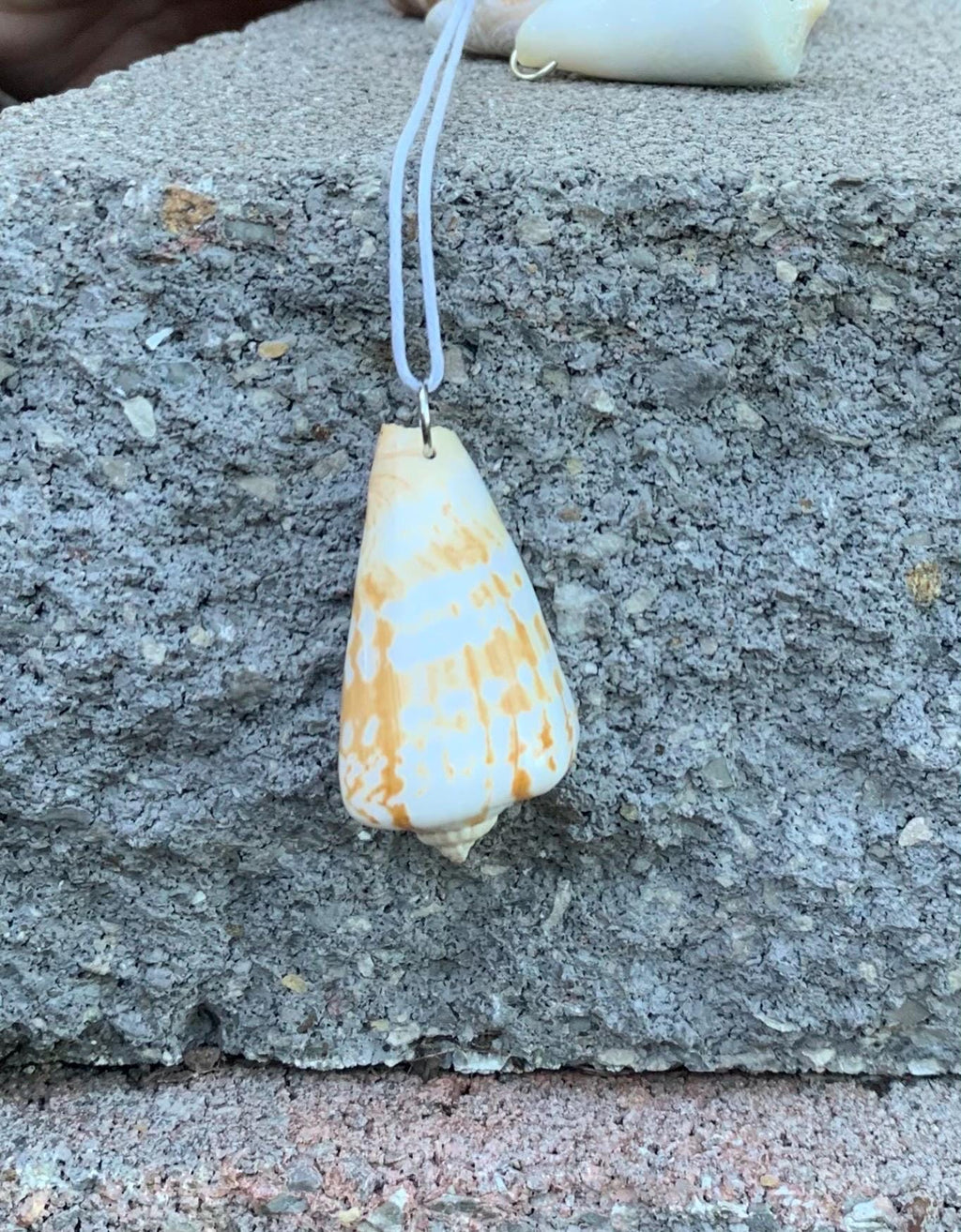 Alphabet Cone Shell Necklace | Orange and White Spotted Seashell Pendant