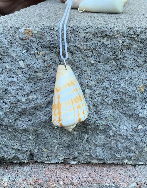 Alphabet Cone Shell Necklace, Authentic Orange and White Spotted Seashell Pendant