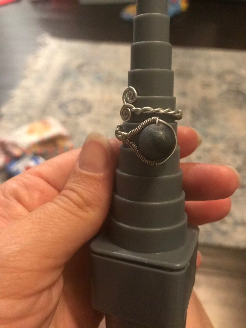 Blue Agate Wire Wrapped Ring | Adjustable Boho Ring