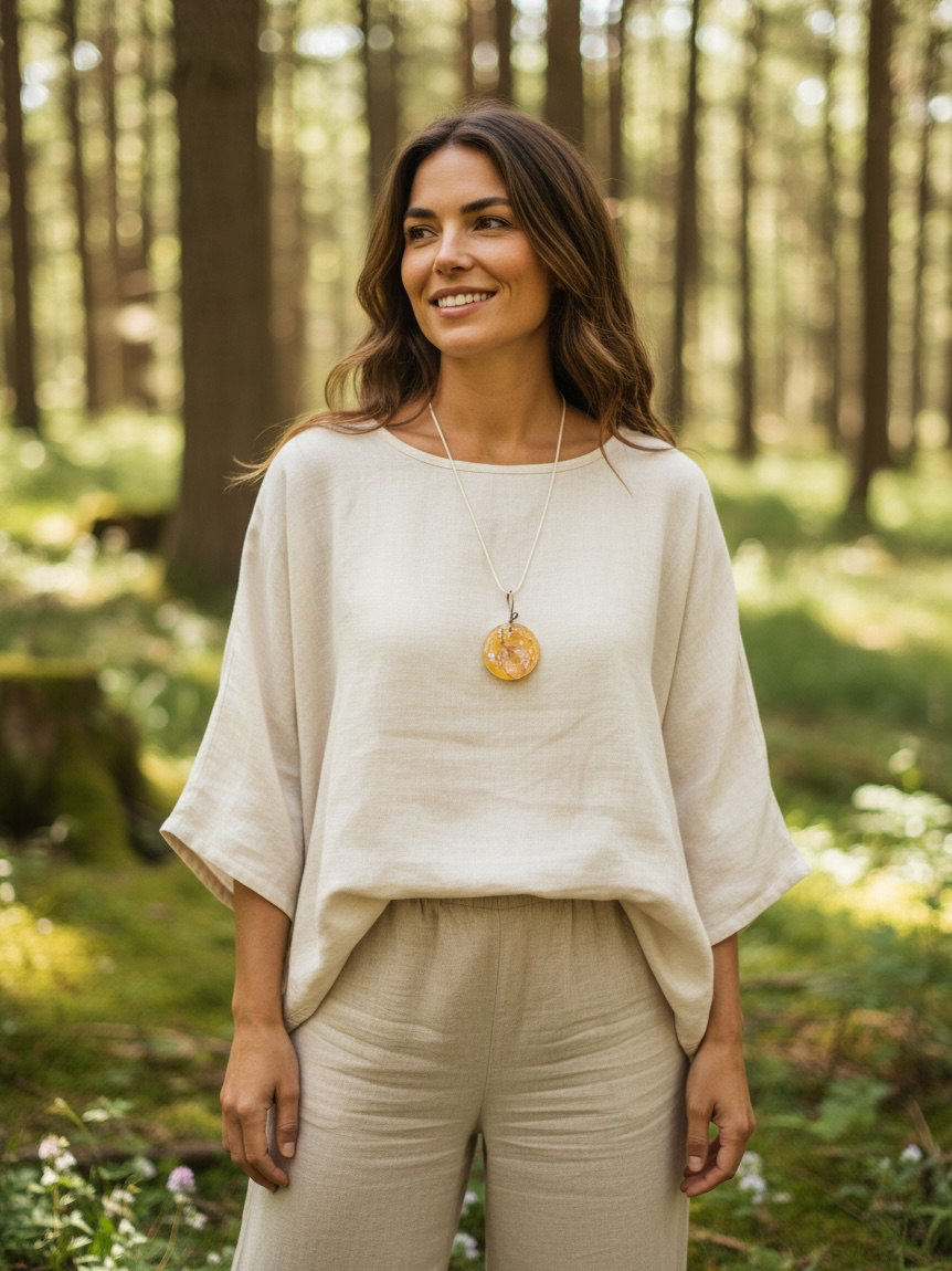 Golden Resin Pendant with Helicopter Seeds | Golden Flight Necklace | Round Botanical Pendant