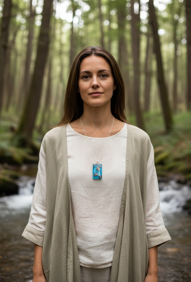 Forest Stream Necklace | Stones and Moss in Blue Resin Pendant