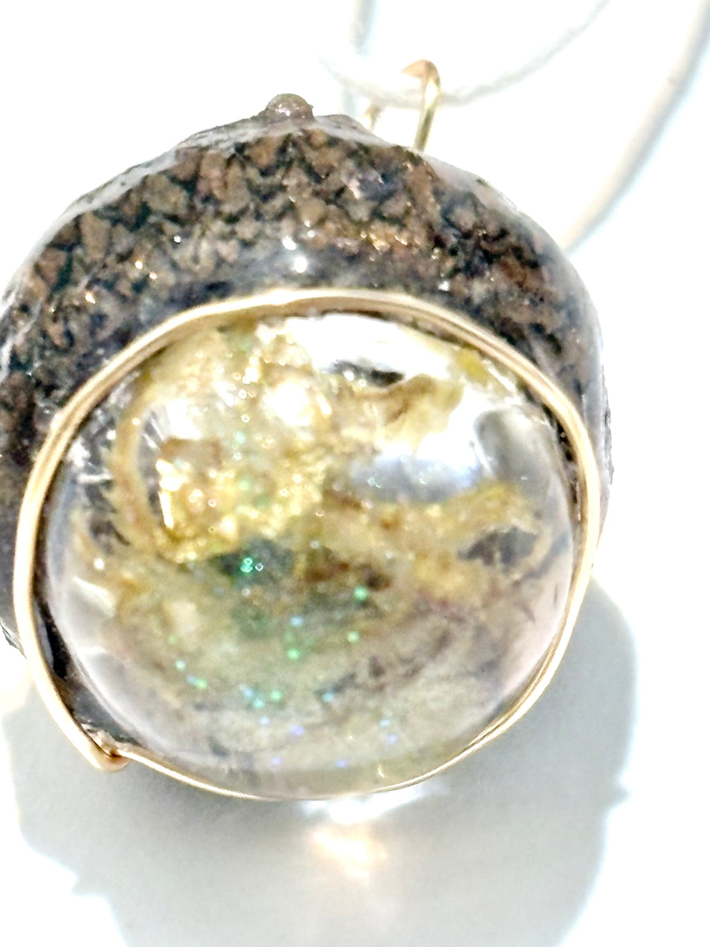 Moss Acorn Resin Necklace | Golden Beginnings