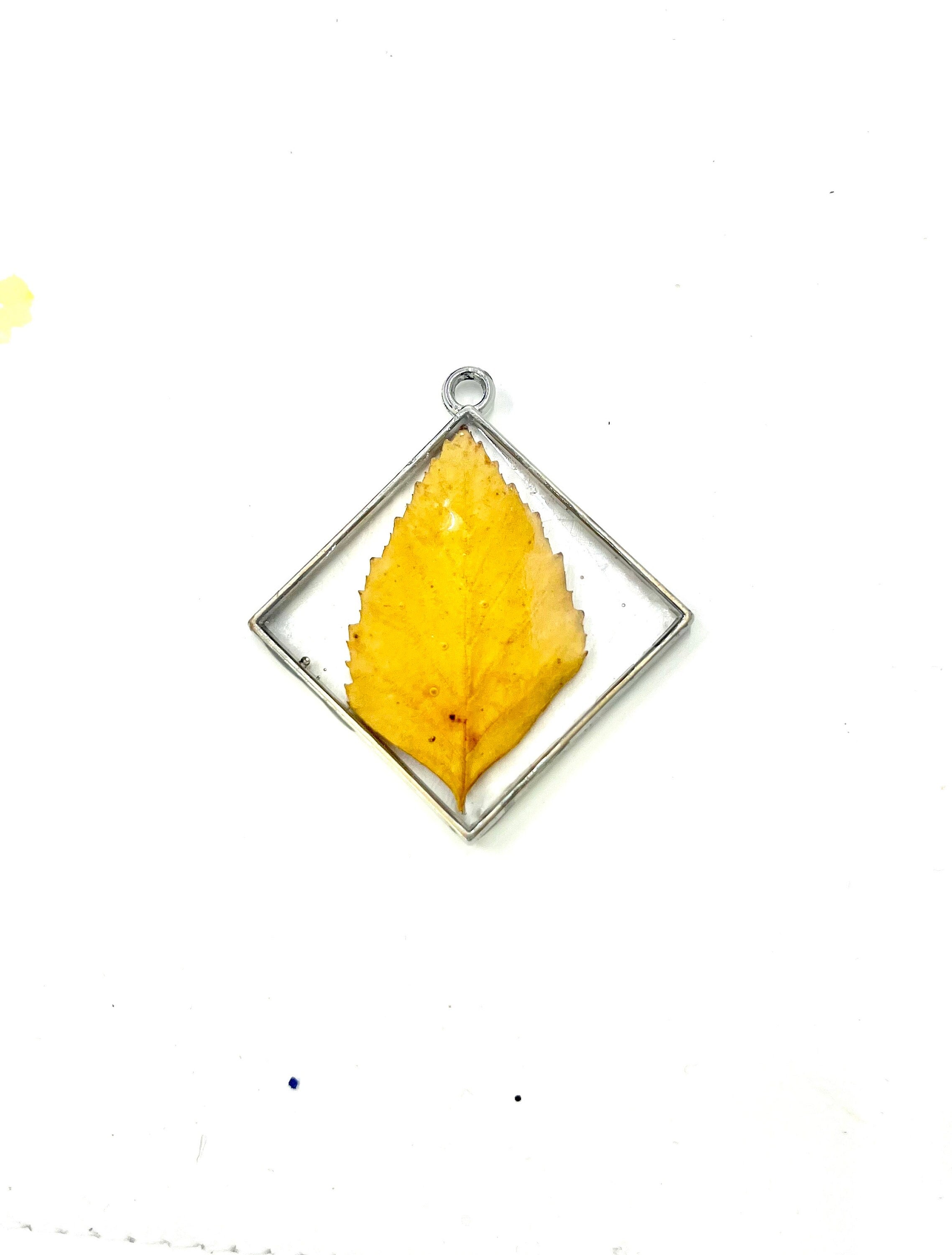 Yellow Leaf Pendant, Real Leaf in Resin, Botanical Diamond Pendant, Yellow Leaf Resin Necklace