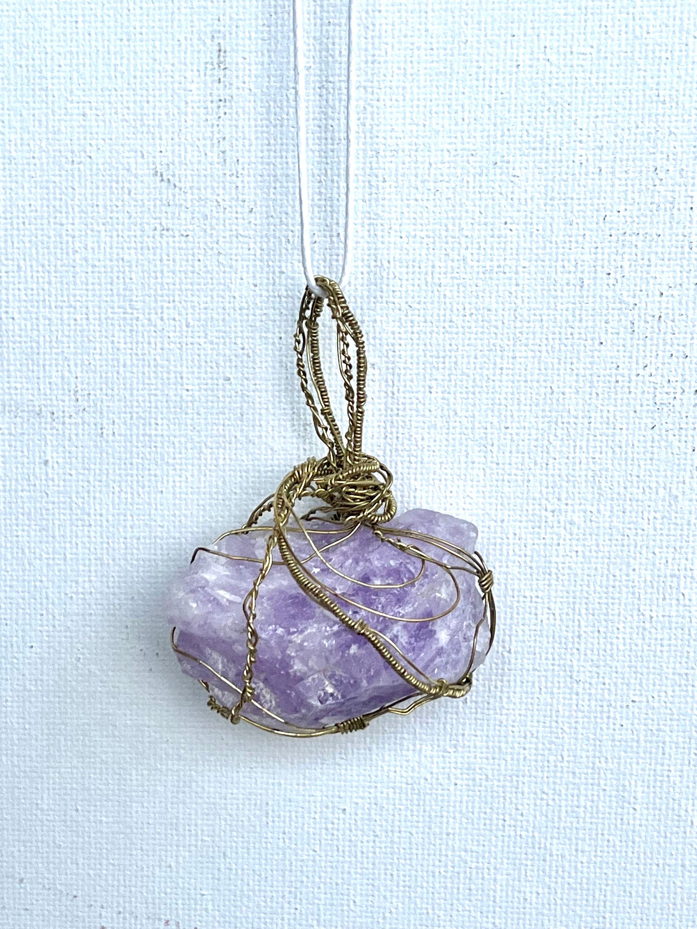 Wire Wrapped Amethyst Necklace, Reversible Pendant, Wire Wrap Semi precious Gemstone Jewelry
