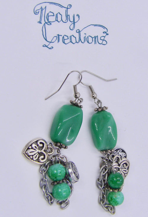 Bead Dangle Earrings | Jade Colored Drops with Charms
