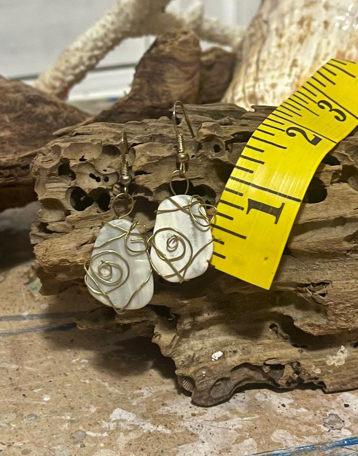 Gold Wire Wrapped Shell Earrings | Boho Coastal Jewelry | Beach Shell Statement Earrings