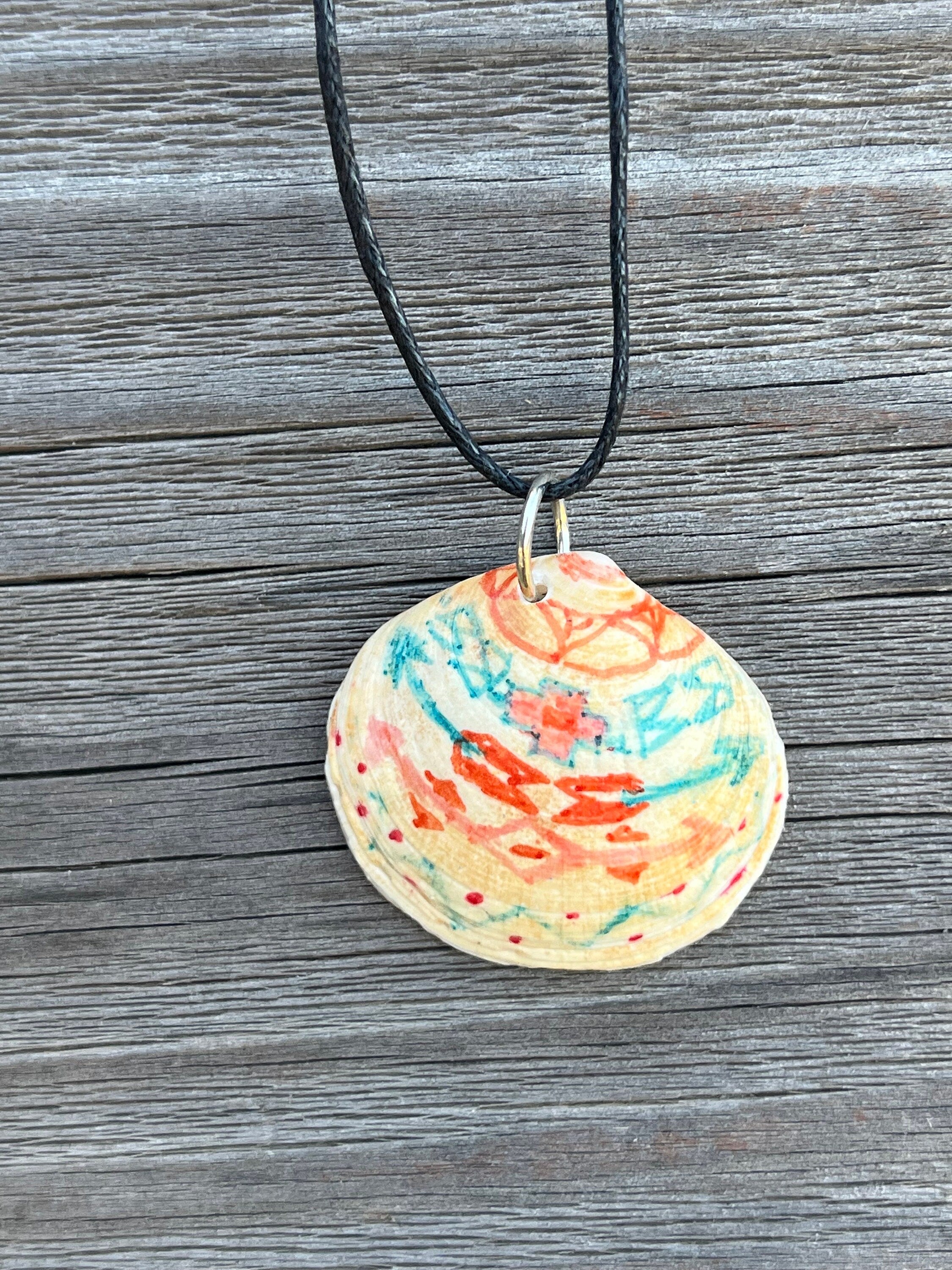 Native American Decorated Shell Pendant, Real Seashell Necklace, Shell Pendant Gifts, Ocean Inspired Necklace, Jewelry Gift for Her