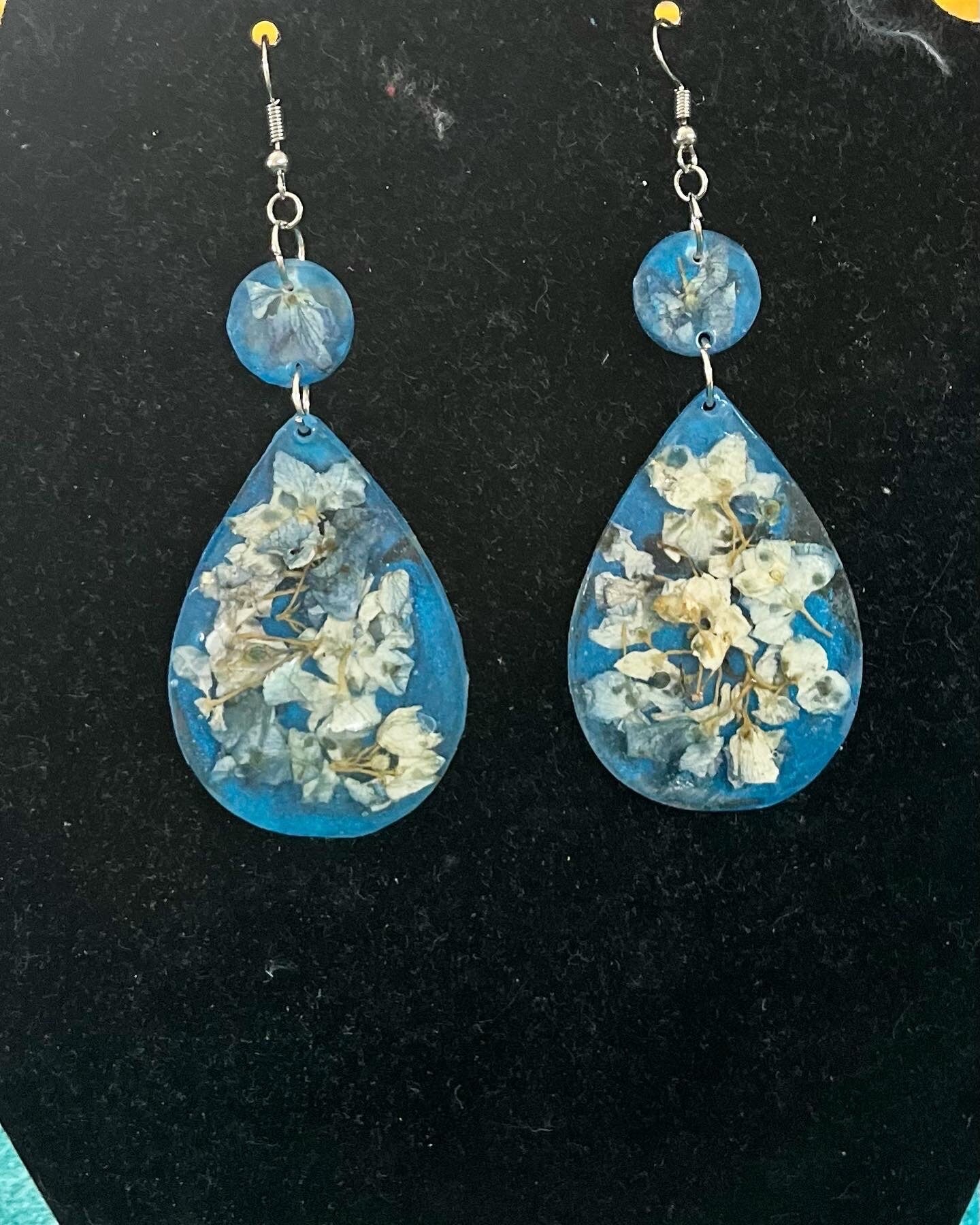 Blue Hydrangea Dangle Earrings - Exquisite Pressed Flower Jewelry, Real Flower in Resin Earrings Bridesmaid Gift, Botanical Earrings