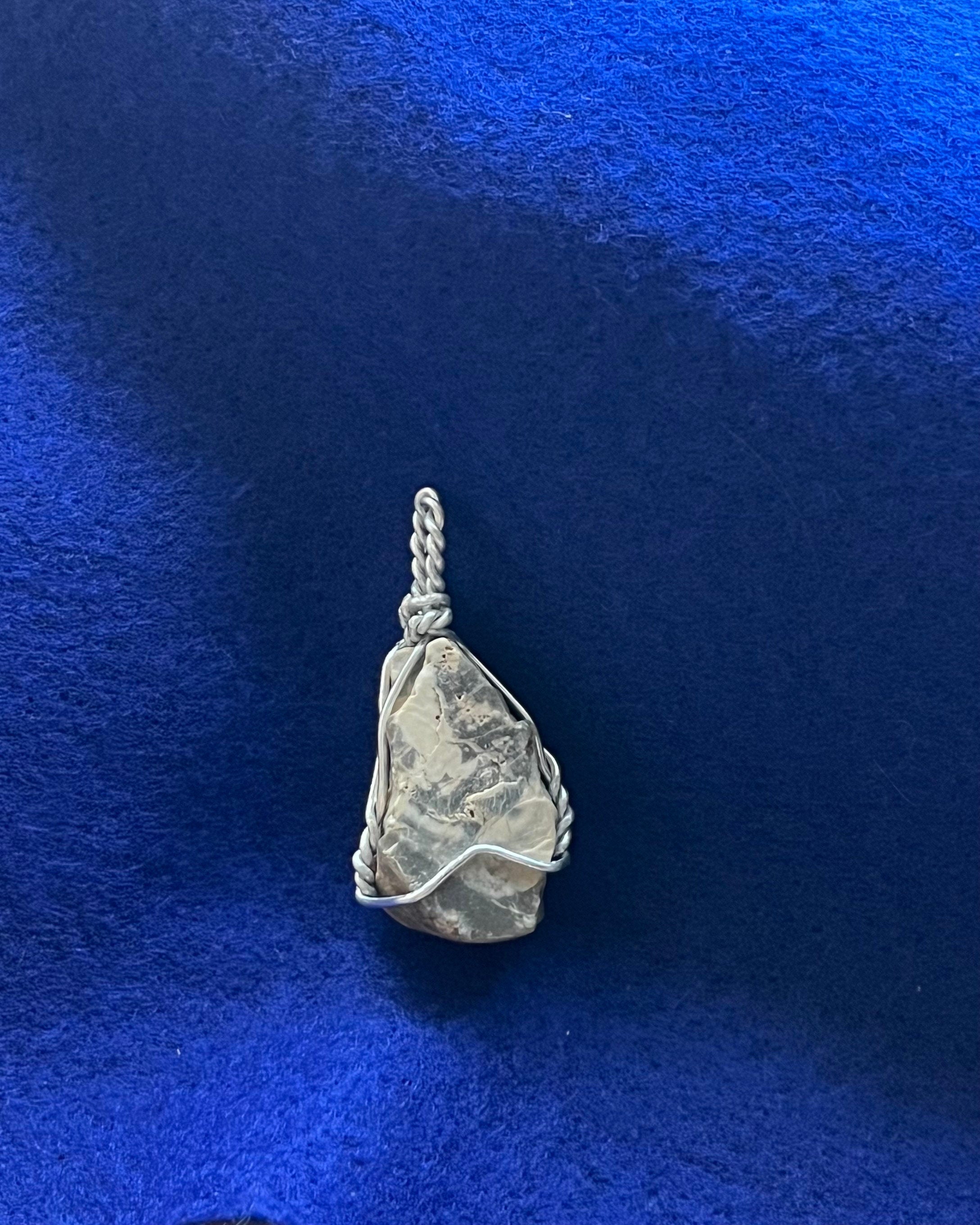 Wire Wrapped River Stone Pendant, Nature Inspired Jewelry, Copper Core Silver Tarnish Resistant Wire Wrapped Necklace