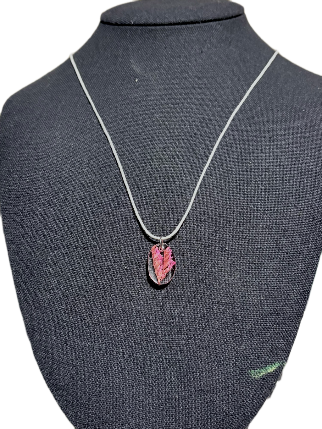 Small Pink Flower Necklace | Bright Floral | Botanical Oval Necklace