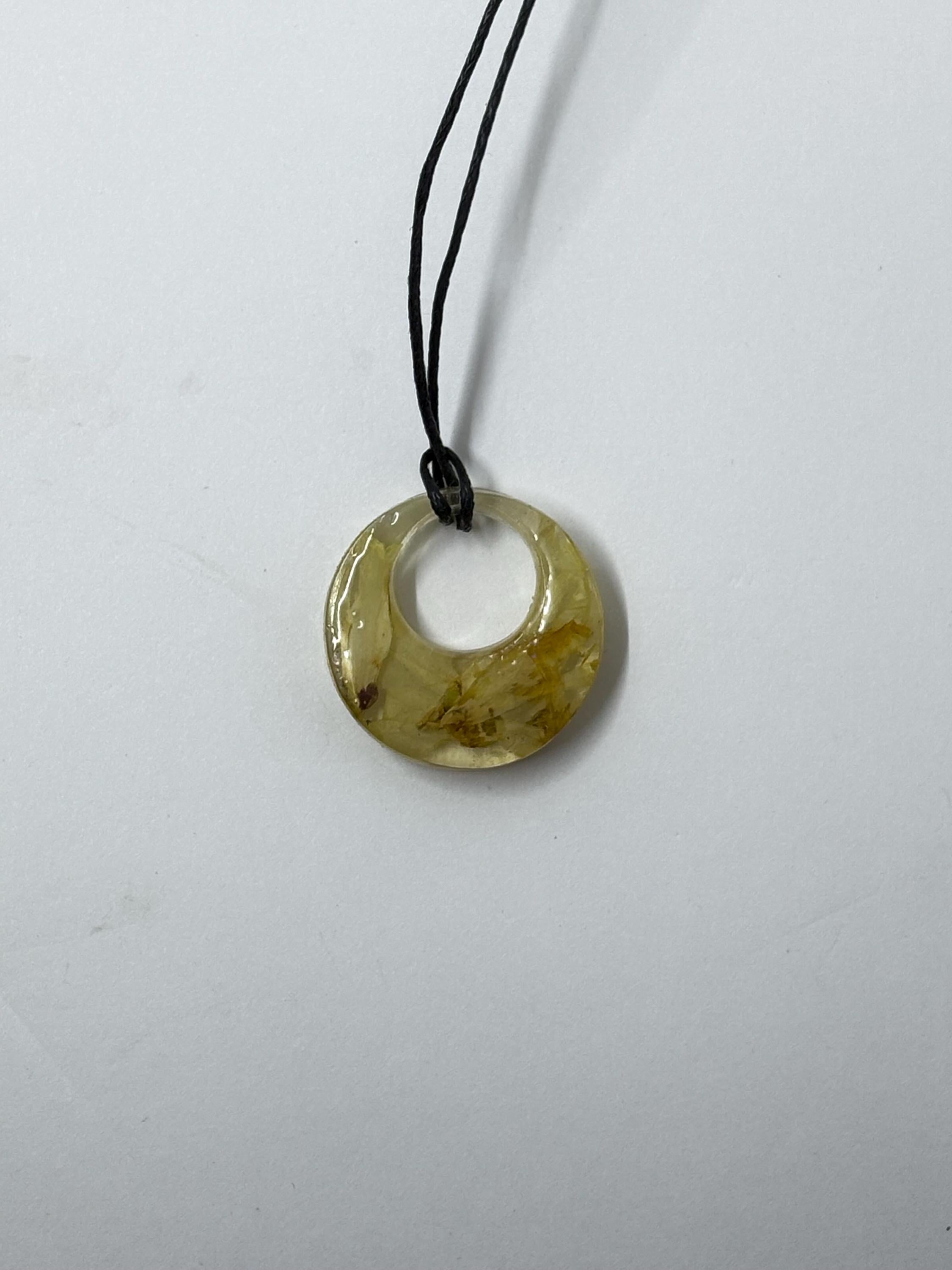 Forsythia Blooms Necklace, Pressed Yellow Flower Petals in Circle Resin Pendant, Botanical Jewelry, Natural Bohemian Style, Gift for Her
