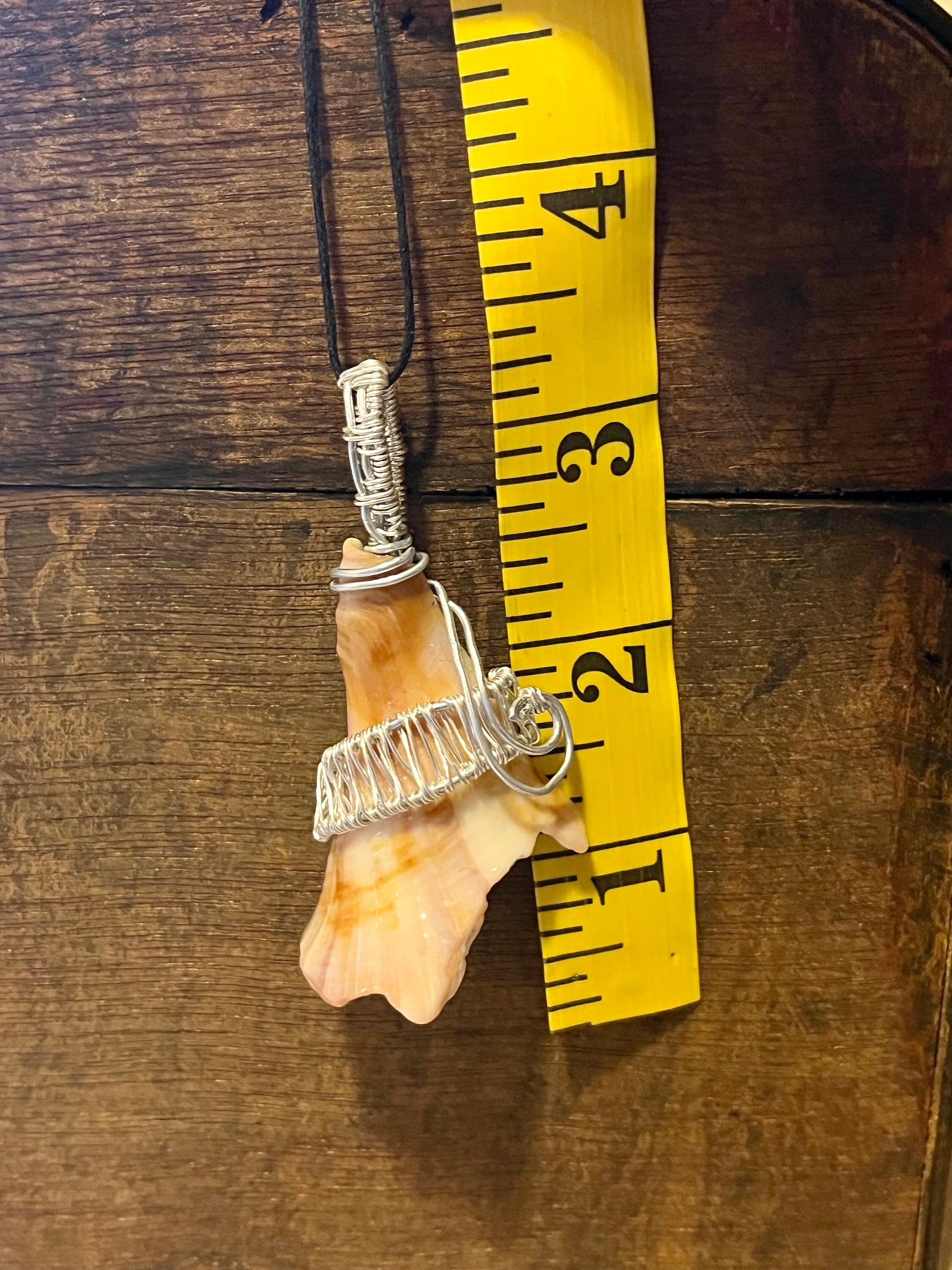 Wire Wrapped Orange Shell Fragment Pendant, Ocean Inspired Jewelry, Gift for Beach Lover, Statement Necklace, Authentic Shells