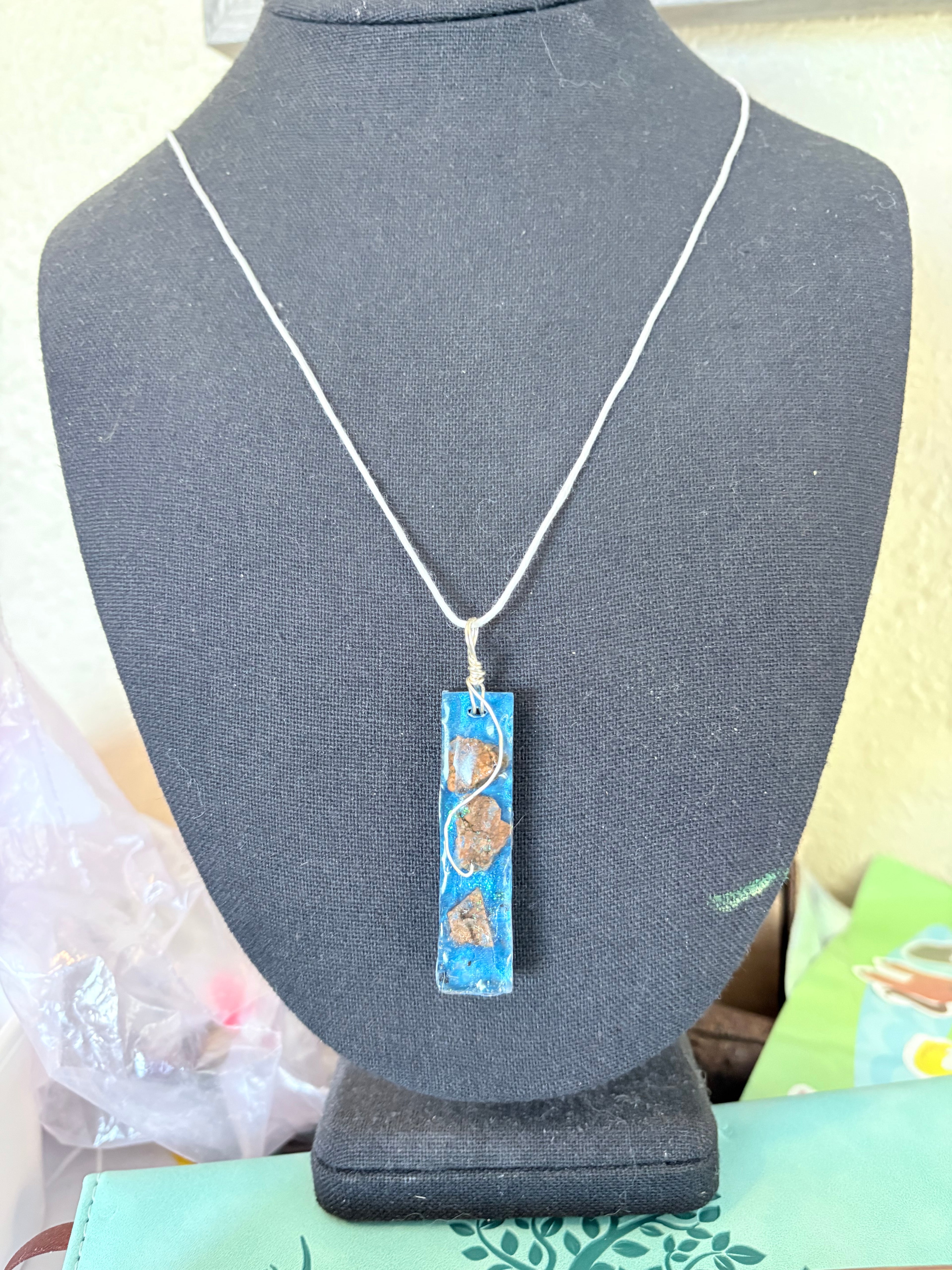 Quiet Waters Necklace | Stones in Blue Resin Pendant