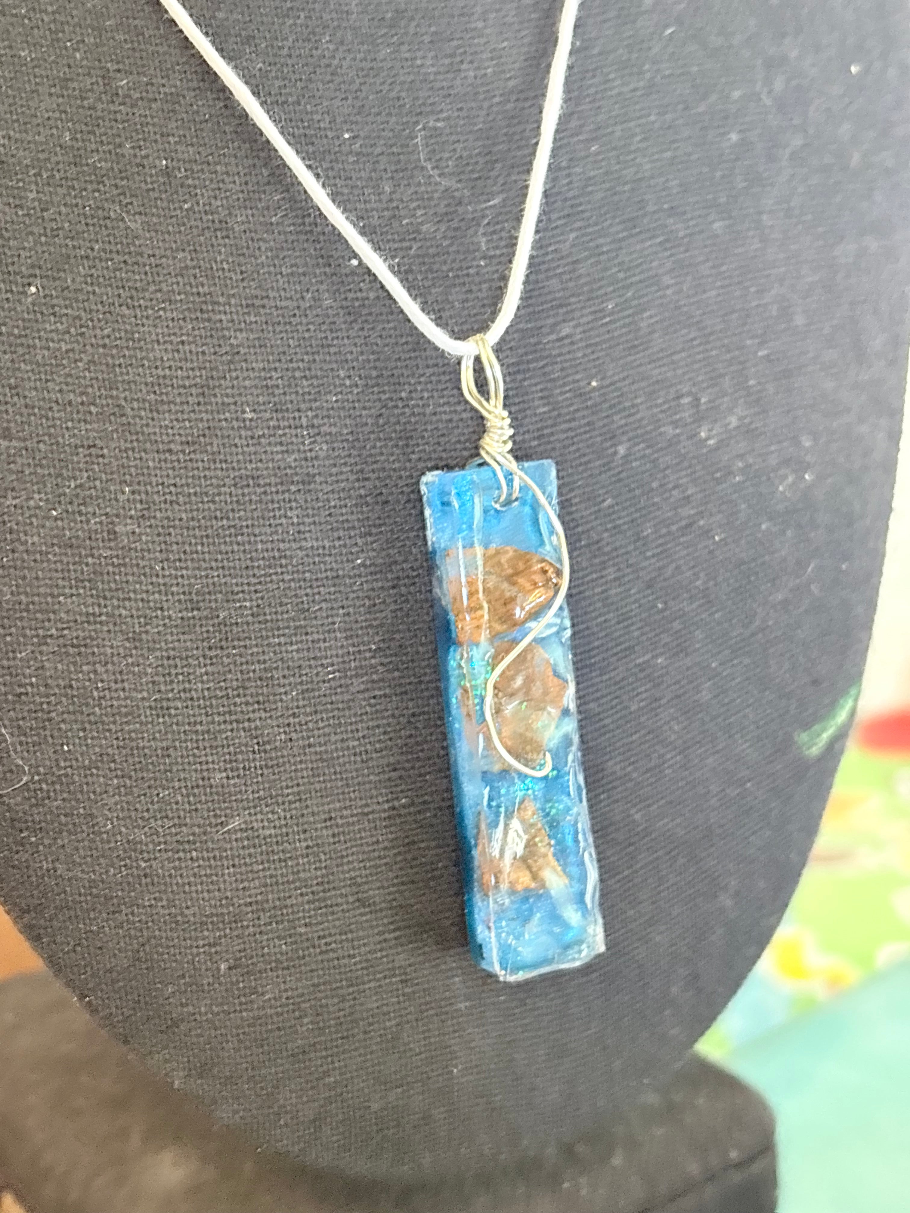 Quiet Waters Necklace | Stones in Blue Resin Pendant