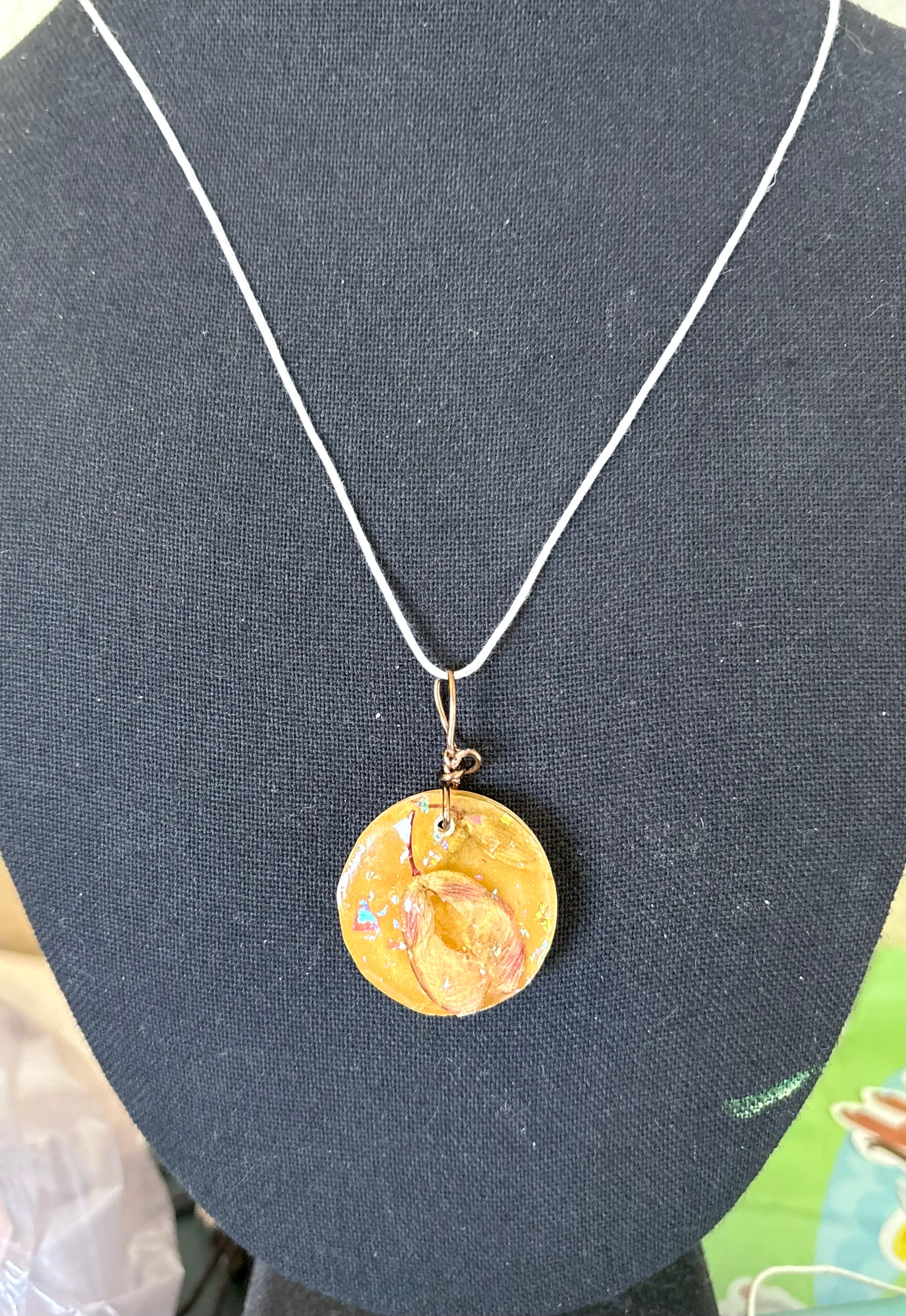 Golden Resin Pendant with Helicopter Seeds | Golden Flight Necklace | Round Botanical Pendant