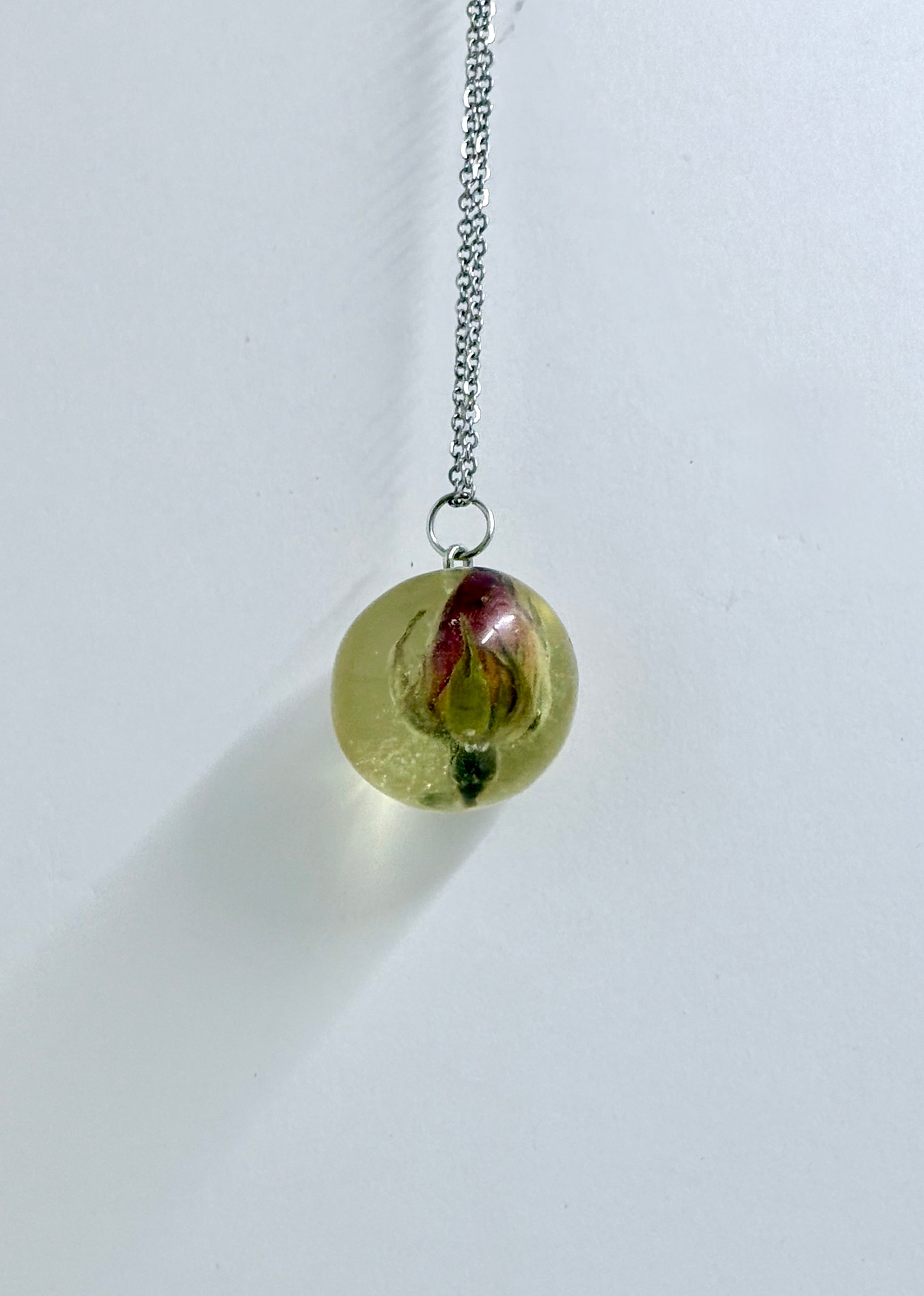 Rose Bud Resin Necklace | Preserved Flower Pendant | Romantic Botanical Jewelry