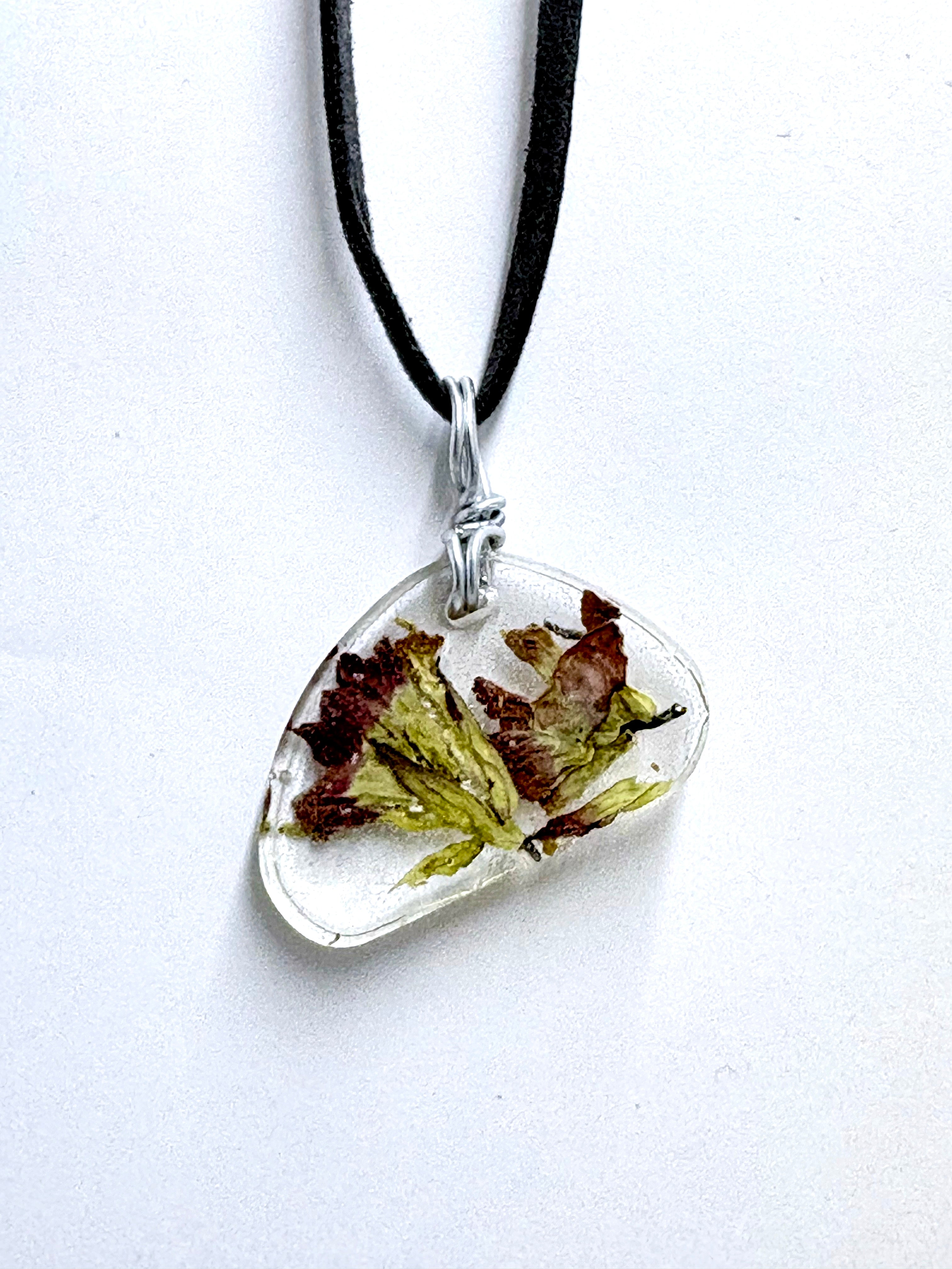 Indian Paintbrush Resin Necklace | Organic Shape Pendant | Nature Jewelry