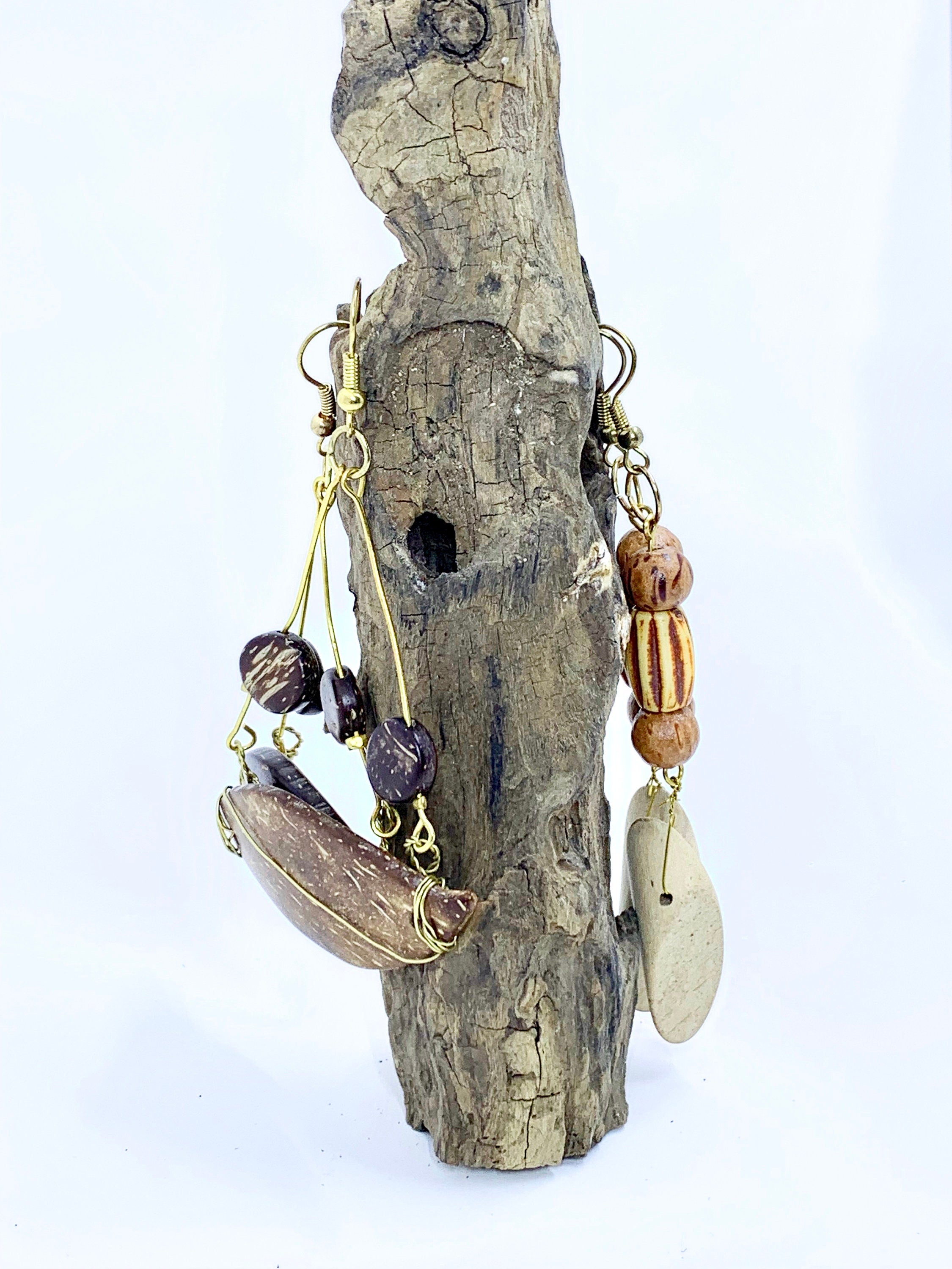 Wood Drop Earrings | Wire Wrapped Bead Earrings