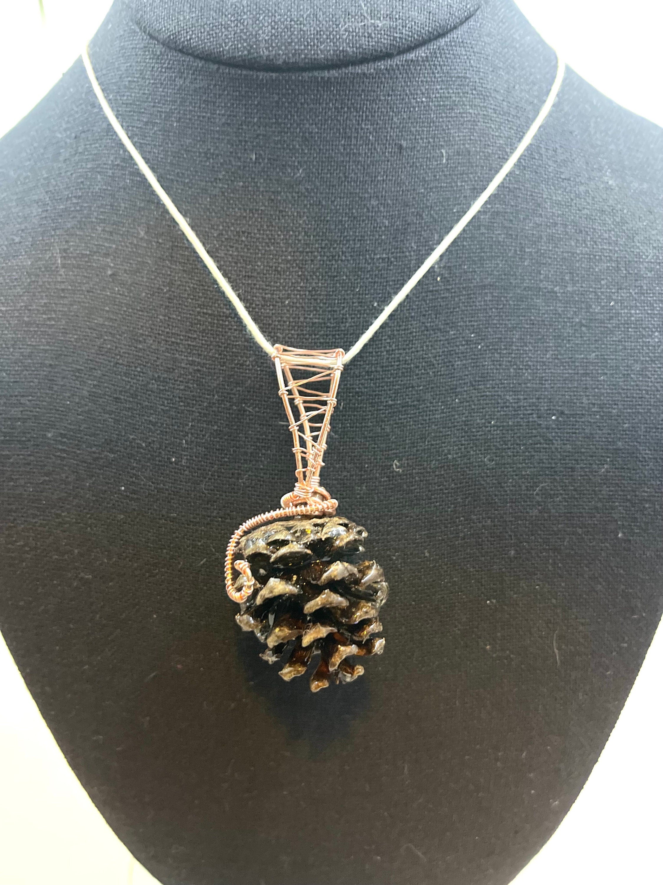 Wire Wrapped Pinecone Pendant, Resin Pinecone Necklace, Authentic Pinecone Jewelry, One of a kind Accessory, Fairy Core Jewelry