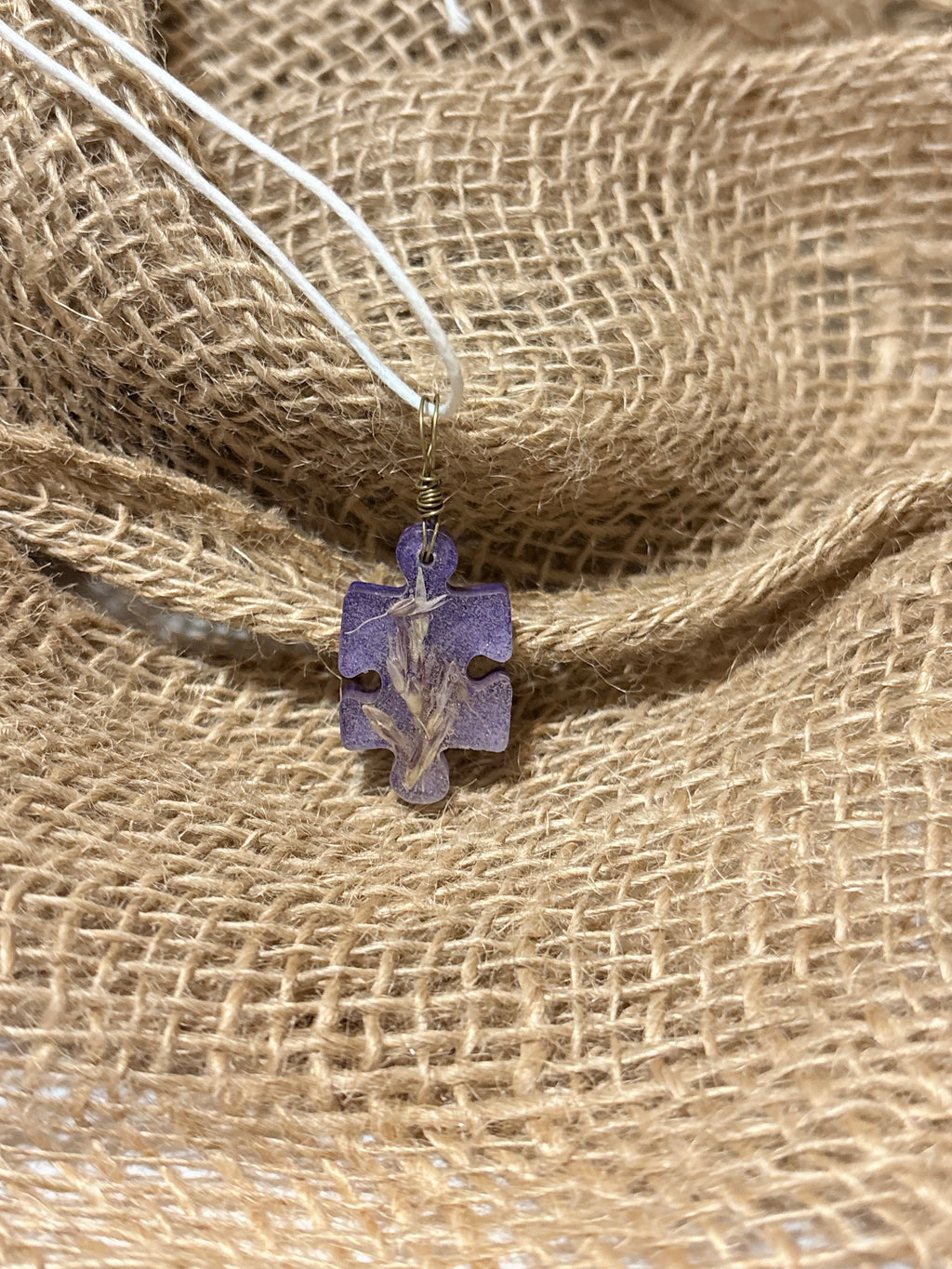 Purple Wildflower Necklace | Botanical Puzzle Piece Pendant | Pressed Flower Jewelry