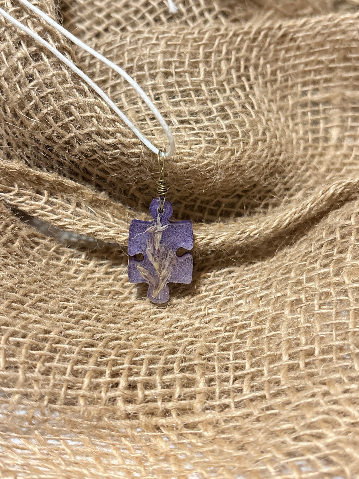 Purple Wildflower Necklace | Botanical Puzzle Piece Pendant | Pressed Flower Jewelry