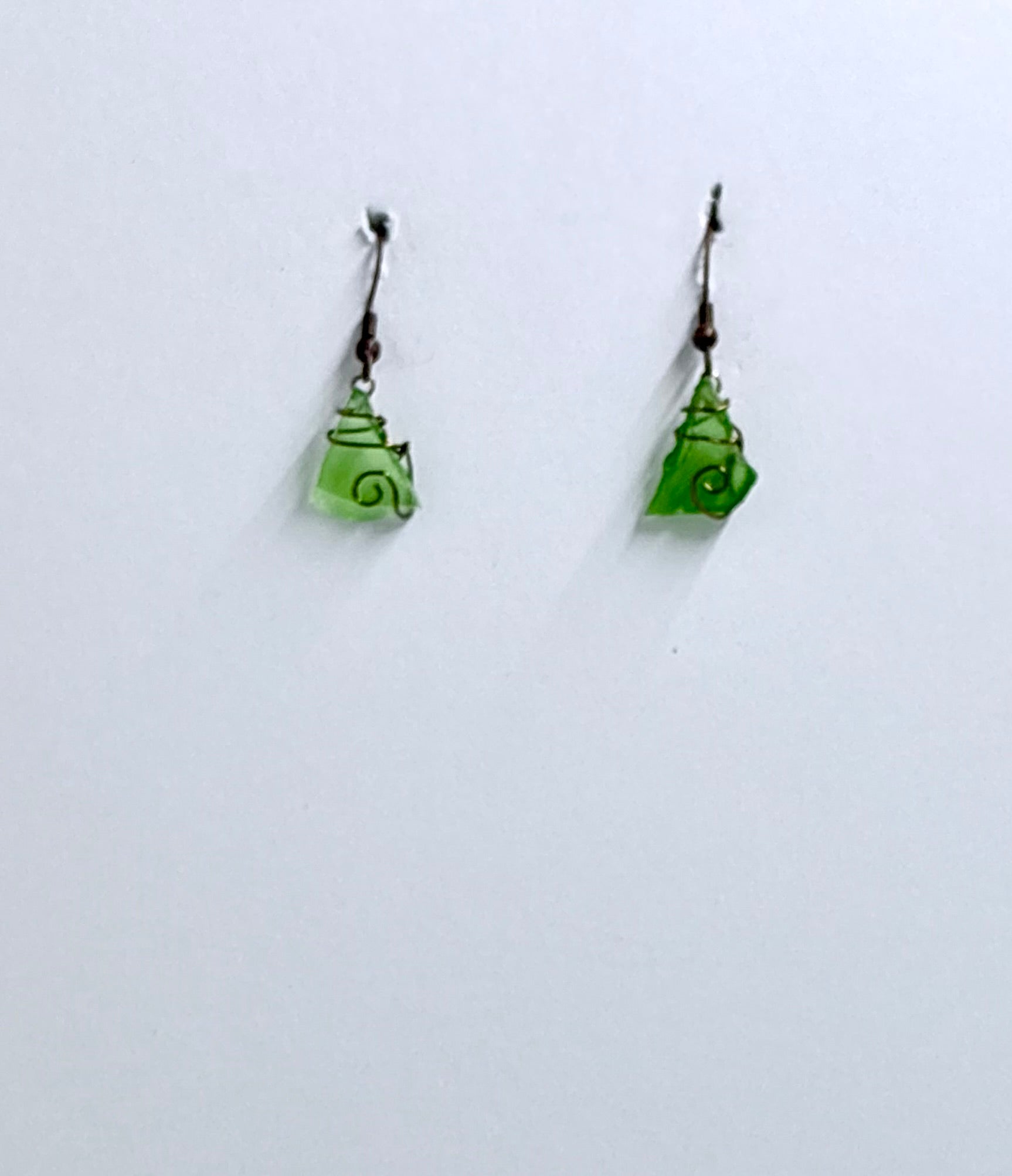 Green Sea Glass | Wire Wrapped Earrings | Coastal Jewelry