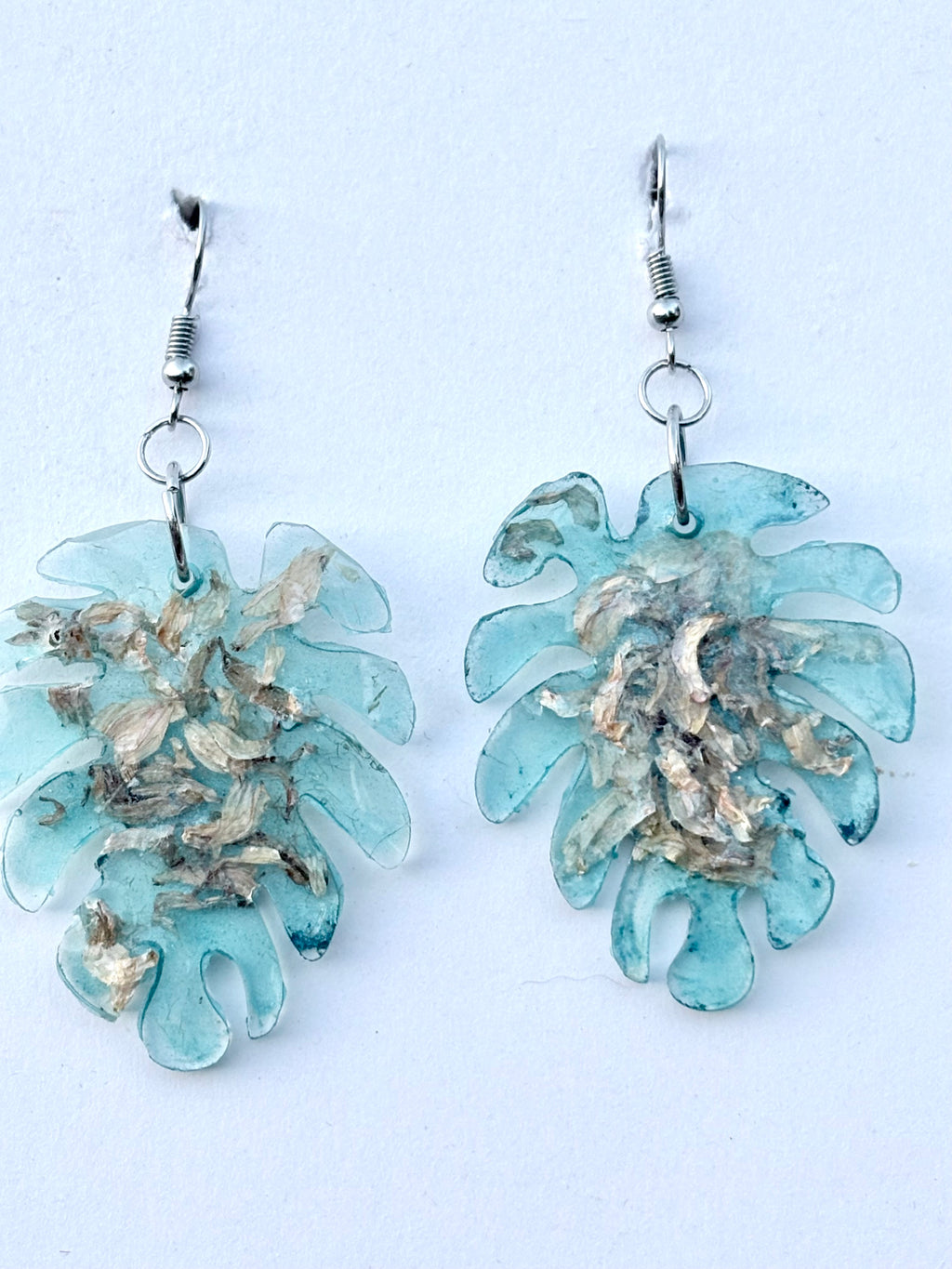 Blue Floral Monstera Leaf Earrings | Pink & Peach Petals