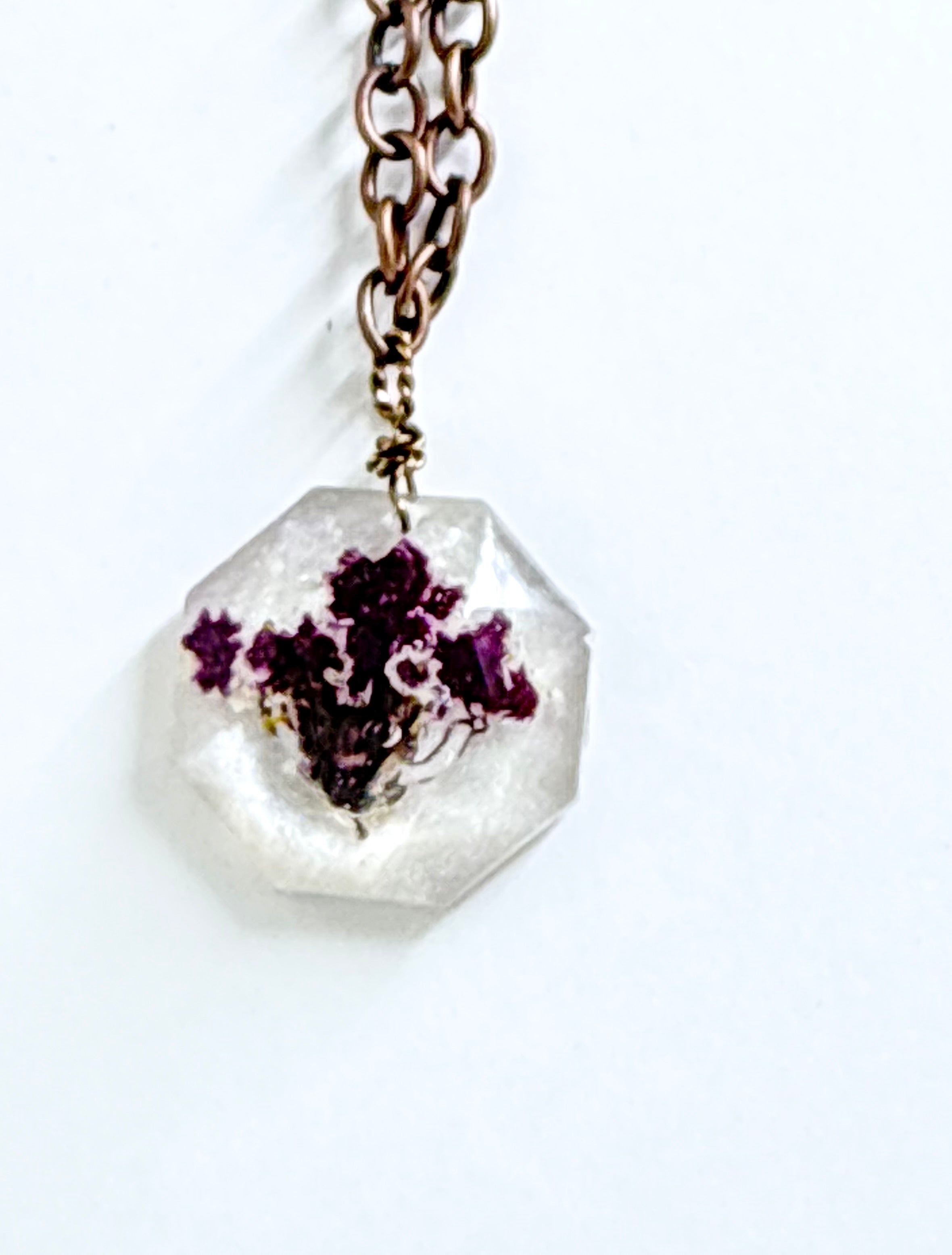 Octagon Floral Pendant | Wildflower in Resin Necklace