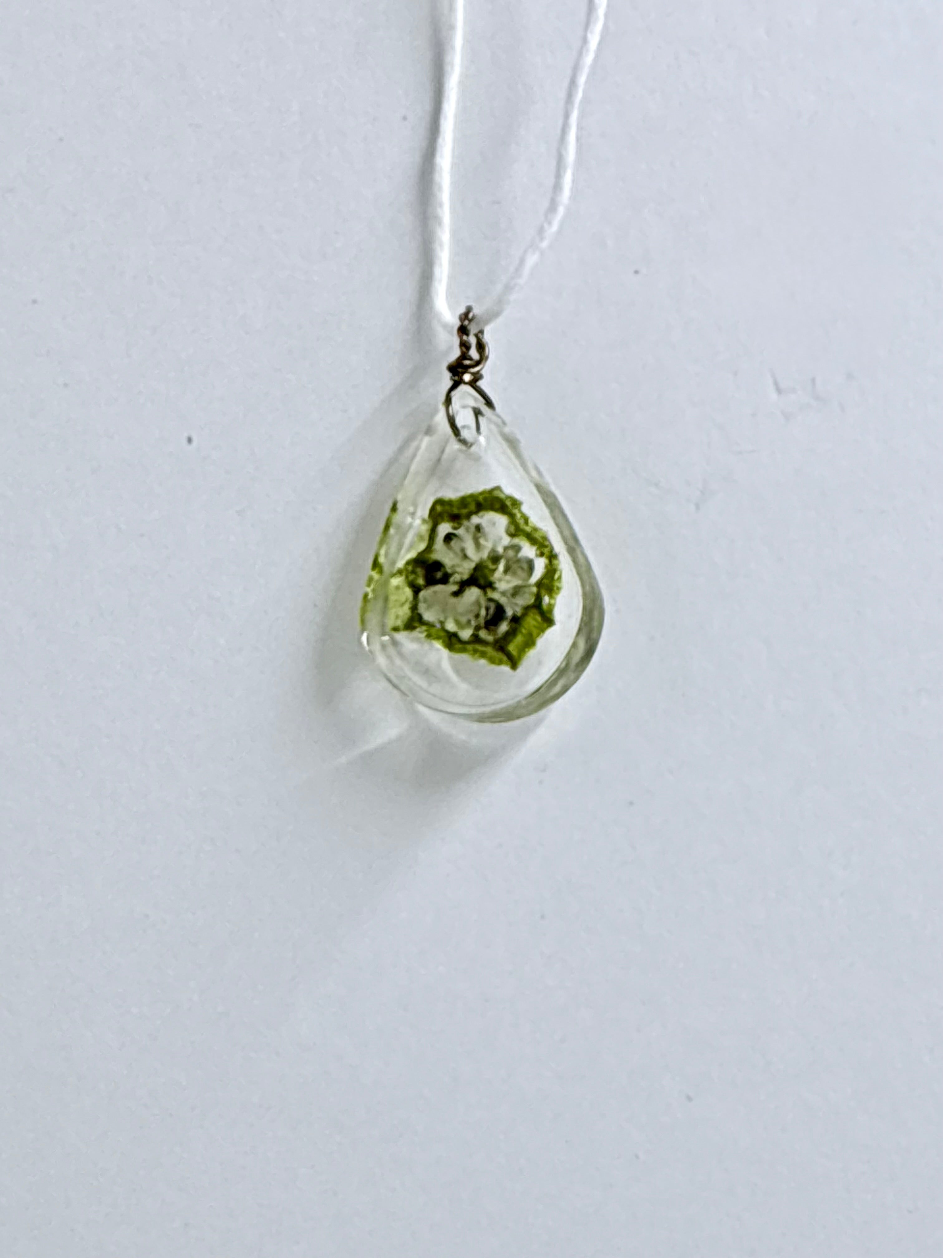 Okra Resin Necklace | Botanical Teardrop Pendant | Garden Inspired Jewelry