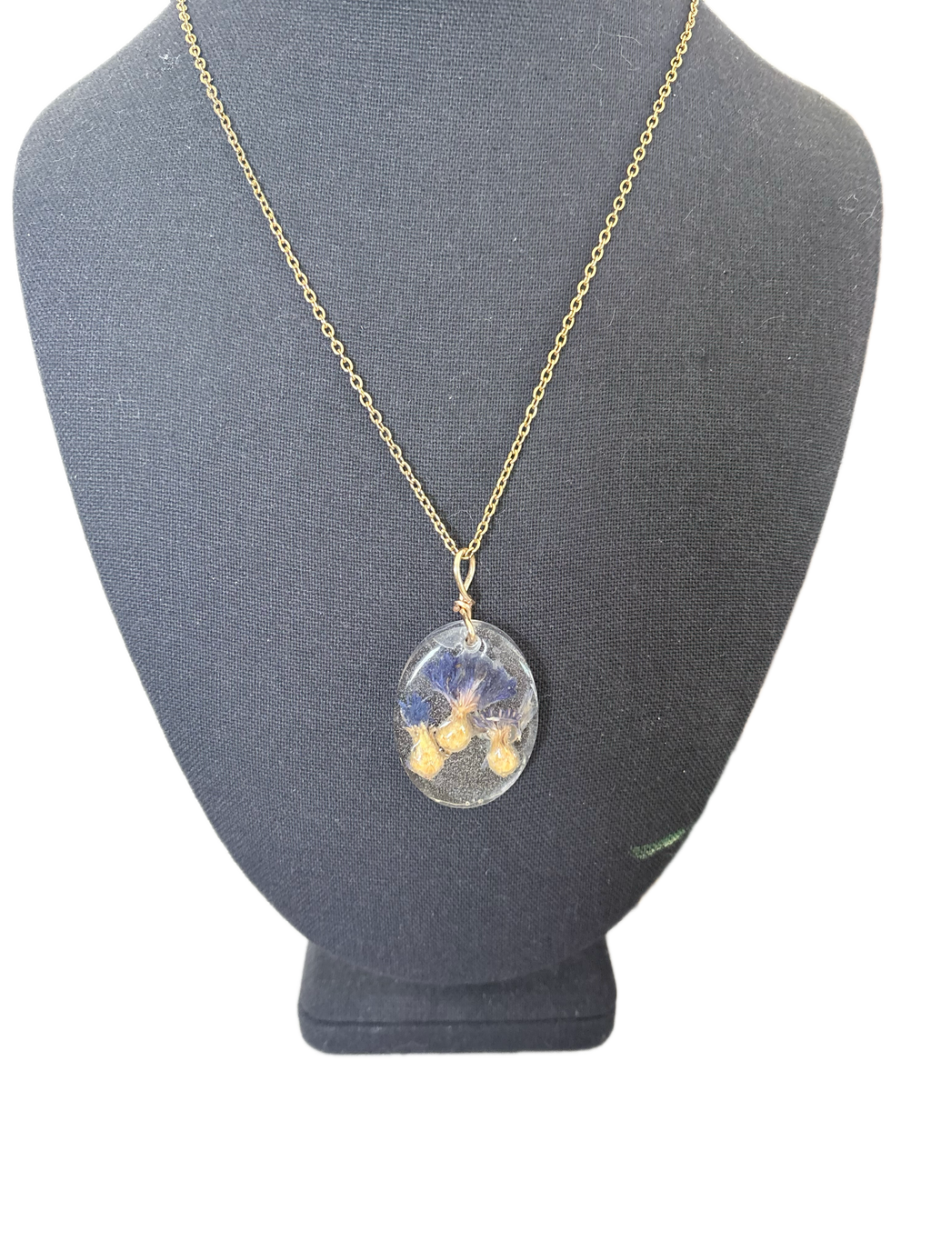 Blue Cornflower Botanical Resin Necklace | Triple Flower Pendant
