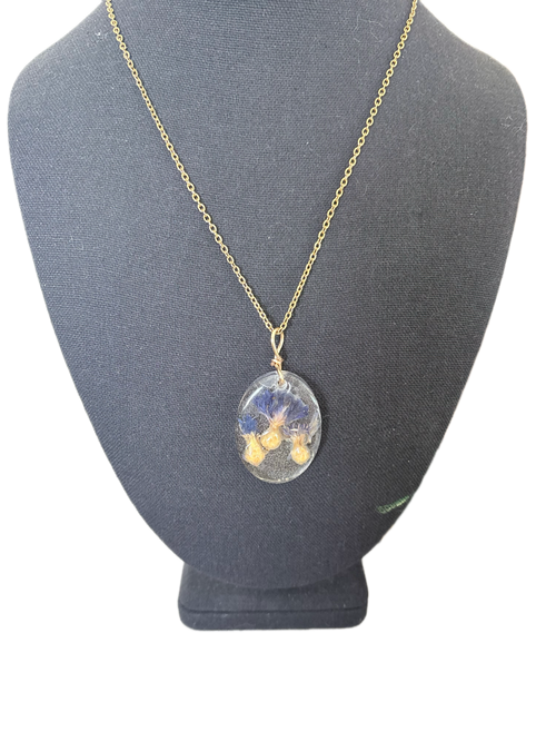 Blue Cornflower Botanical Resin Necklace | Triple Flower Pendant