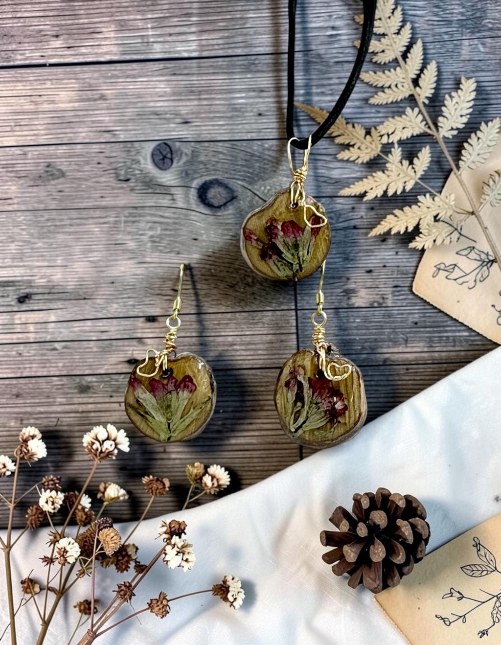Indian Paintbrush Jewelry Set | Botanical Earrings & Necklace | Nature Inspired Gift
