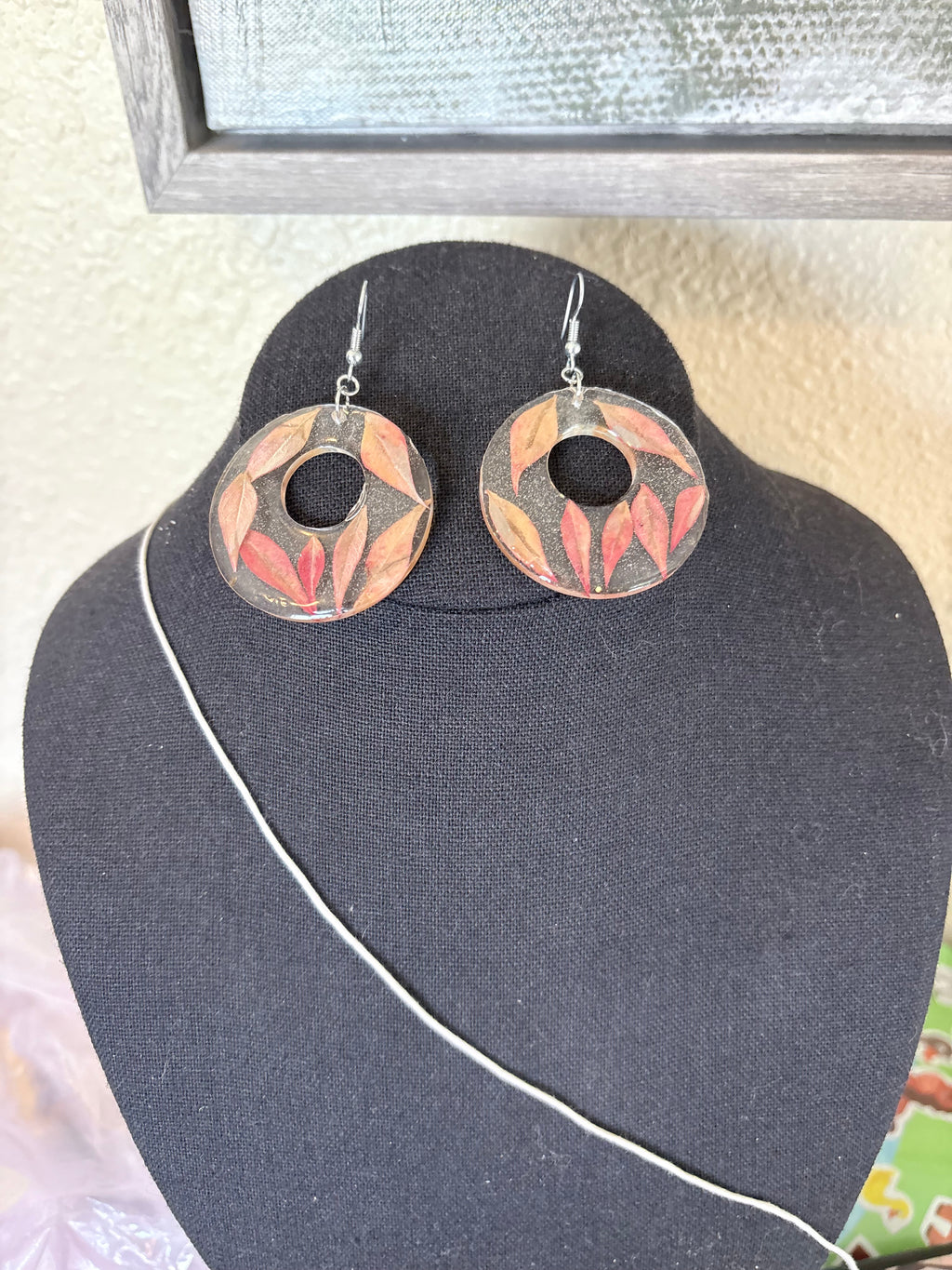 Falling Leaf Earrings | Red Leaves in Resin Hoops