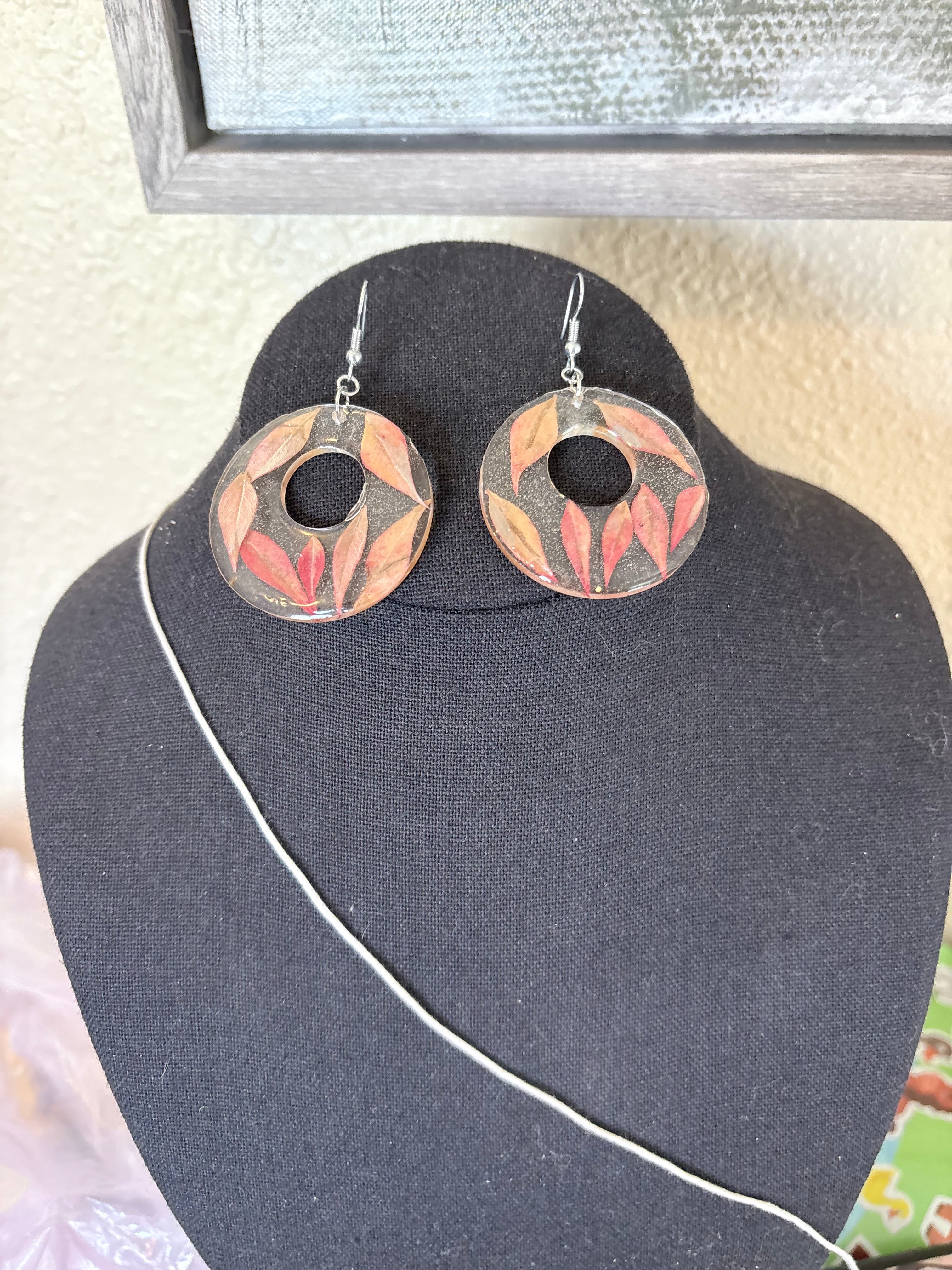 Falling Leaf Earrings | Red Leaves in Resin Hoops