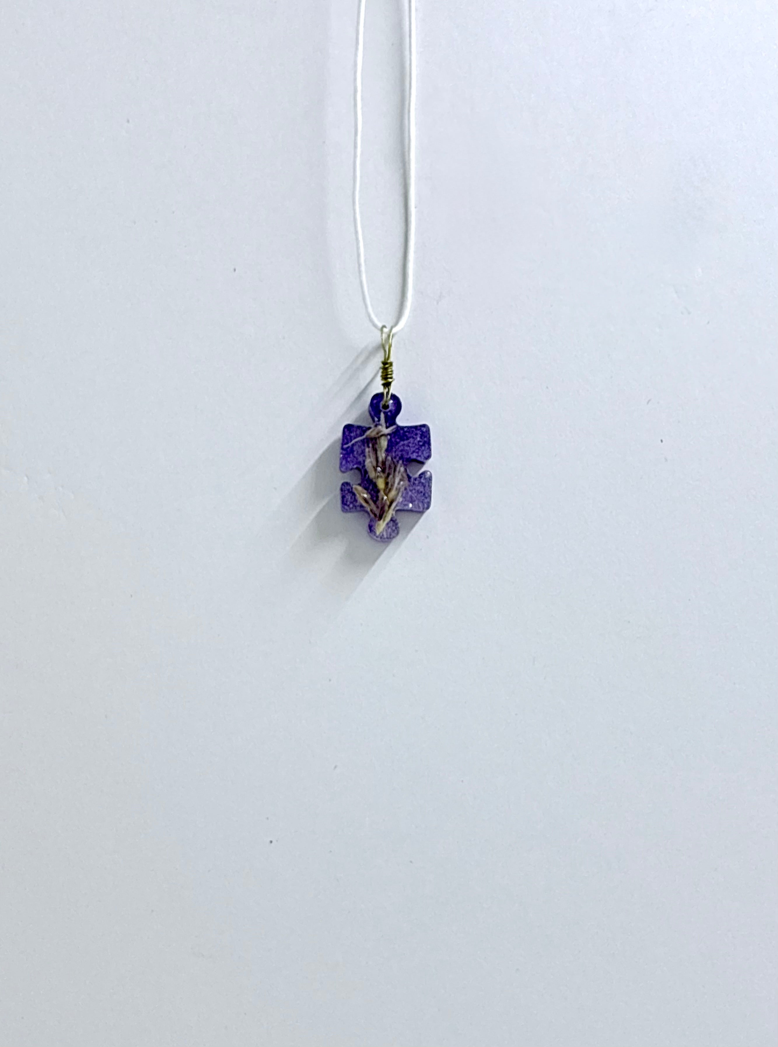 Purple Wildflower Necklace | Botanical Puzzle Piece Pendant | Pressed Flower Jewelry